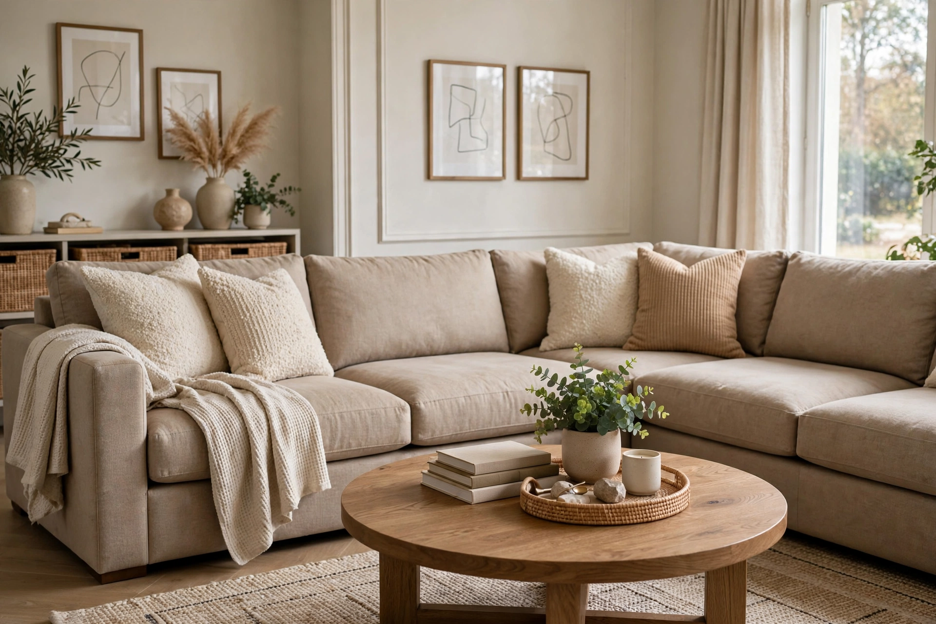 Round Coffee Table Paired With A Sectional Sofa