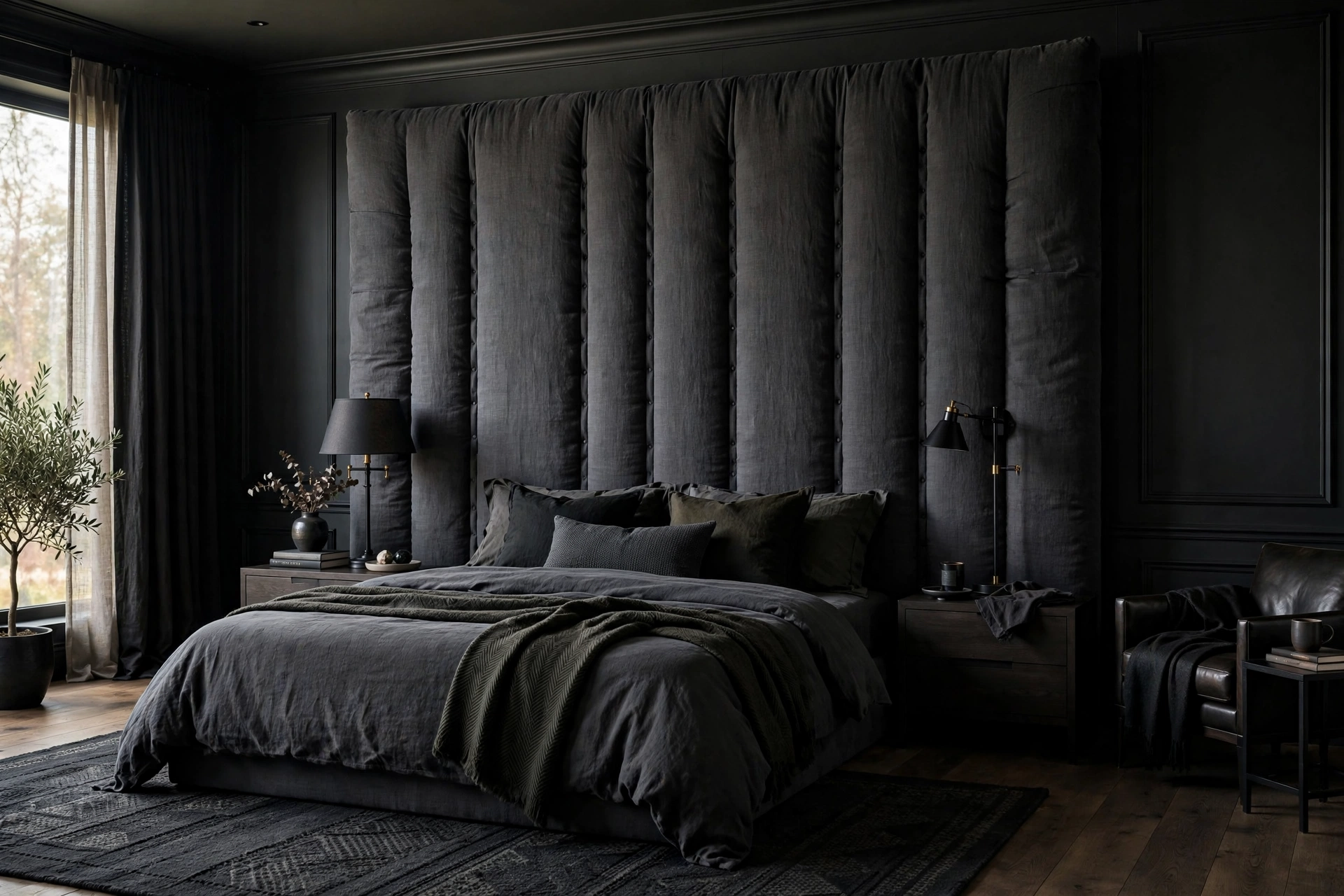 Statement Headboard With Presence In Masculine Bedroom