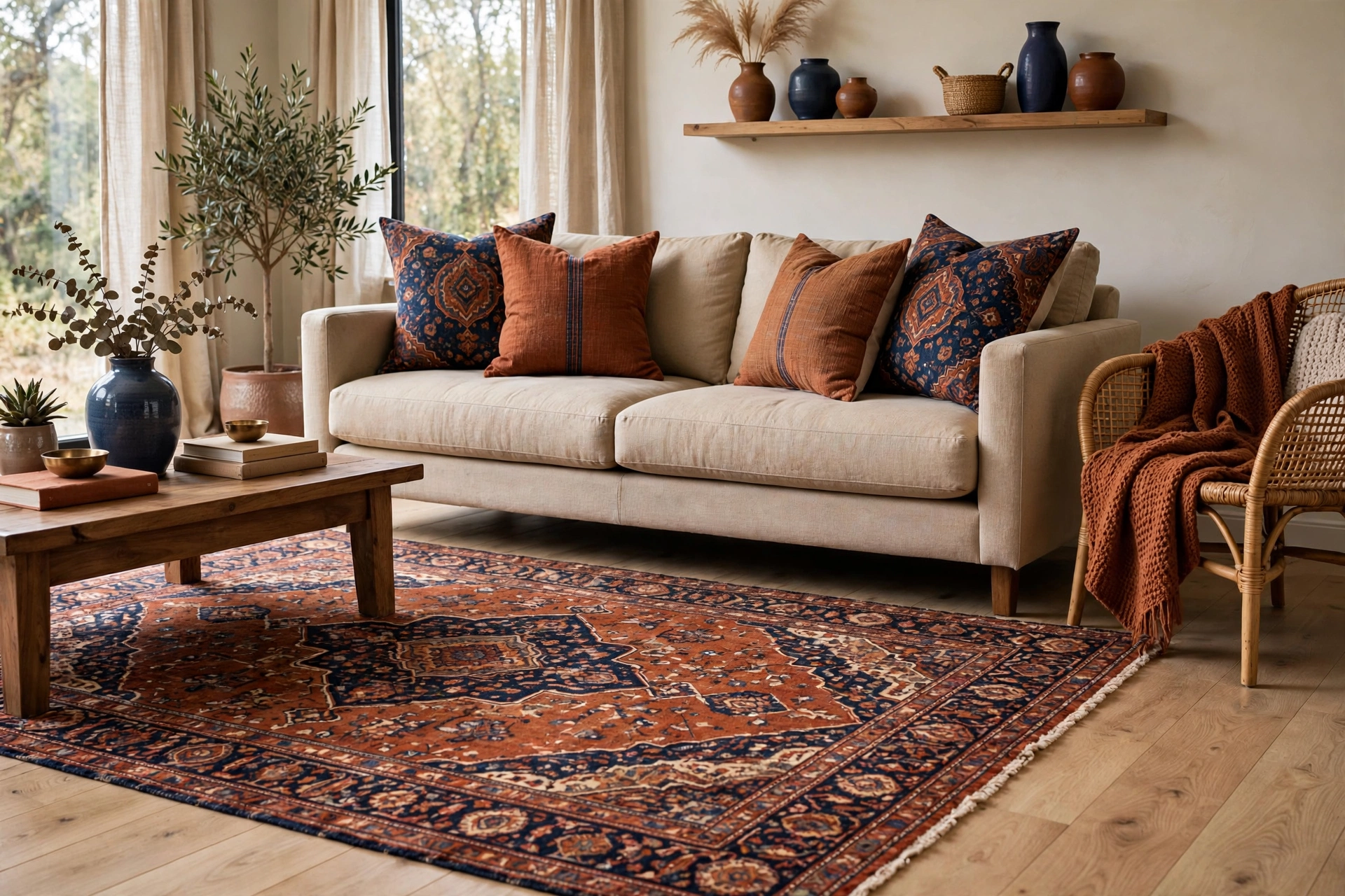 Throw Pillows Coordinated With Area Rug Colors