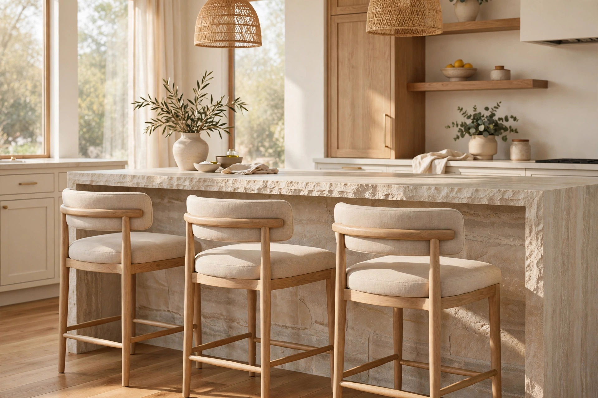 Low-back kitchen bar stools offering comfort at a stone island