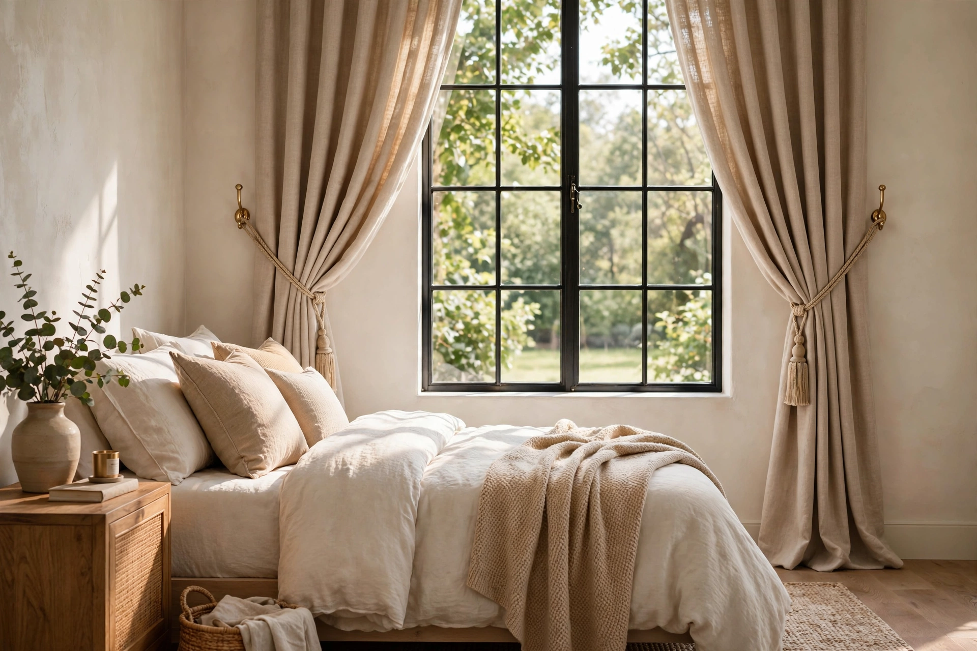 Elegant Curtain Tiebacks Framing Bedroom Window