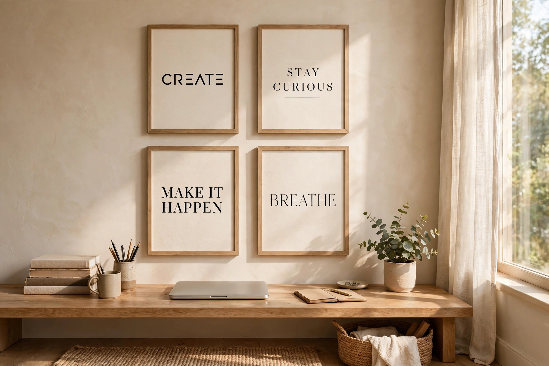 Home Office Wall With Typography Art Letter Prints