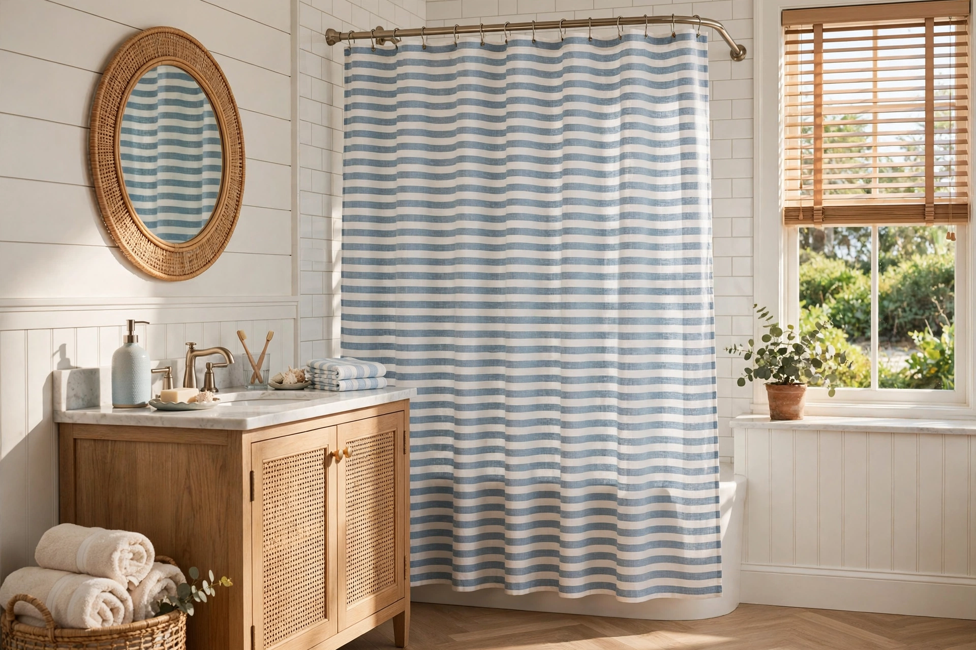 Soft Blue Coastal Stripe Shower Curtain Design