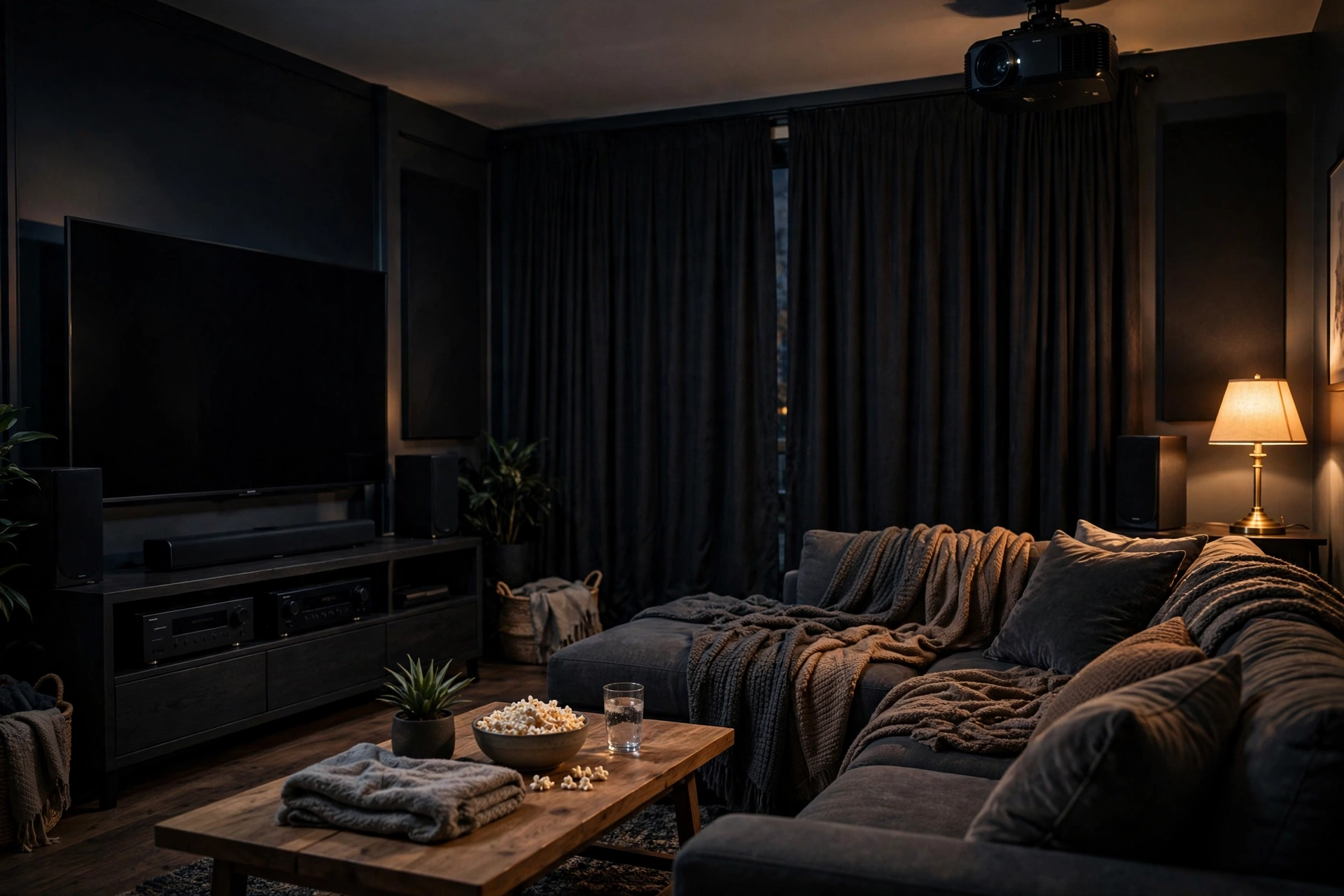 Blackout Curtains Darkening Living Room For Movie Night