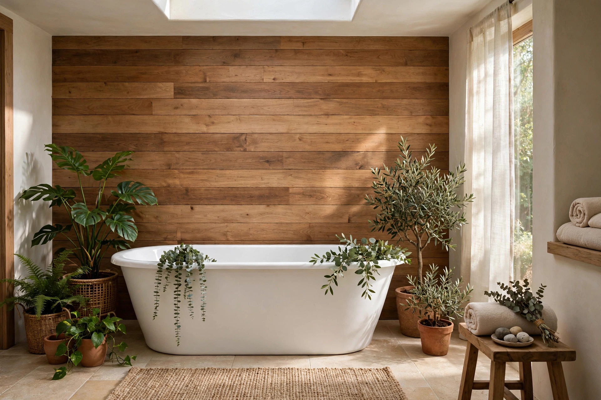 Wood Plank Accent Wall For Warmth In Bathroom