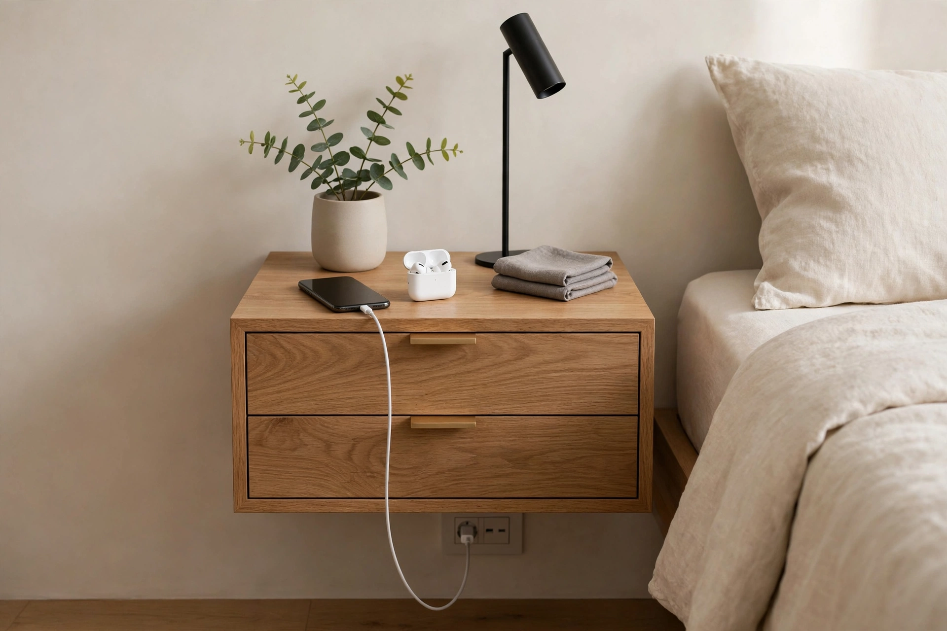 Nightstand With Built In Charging Station And Phone
