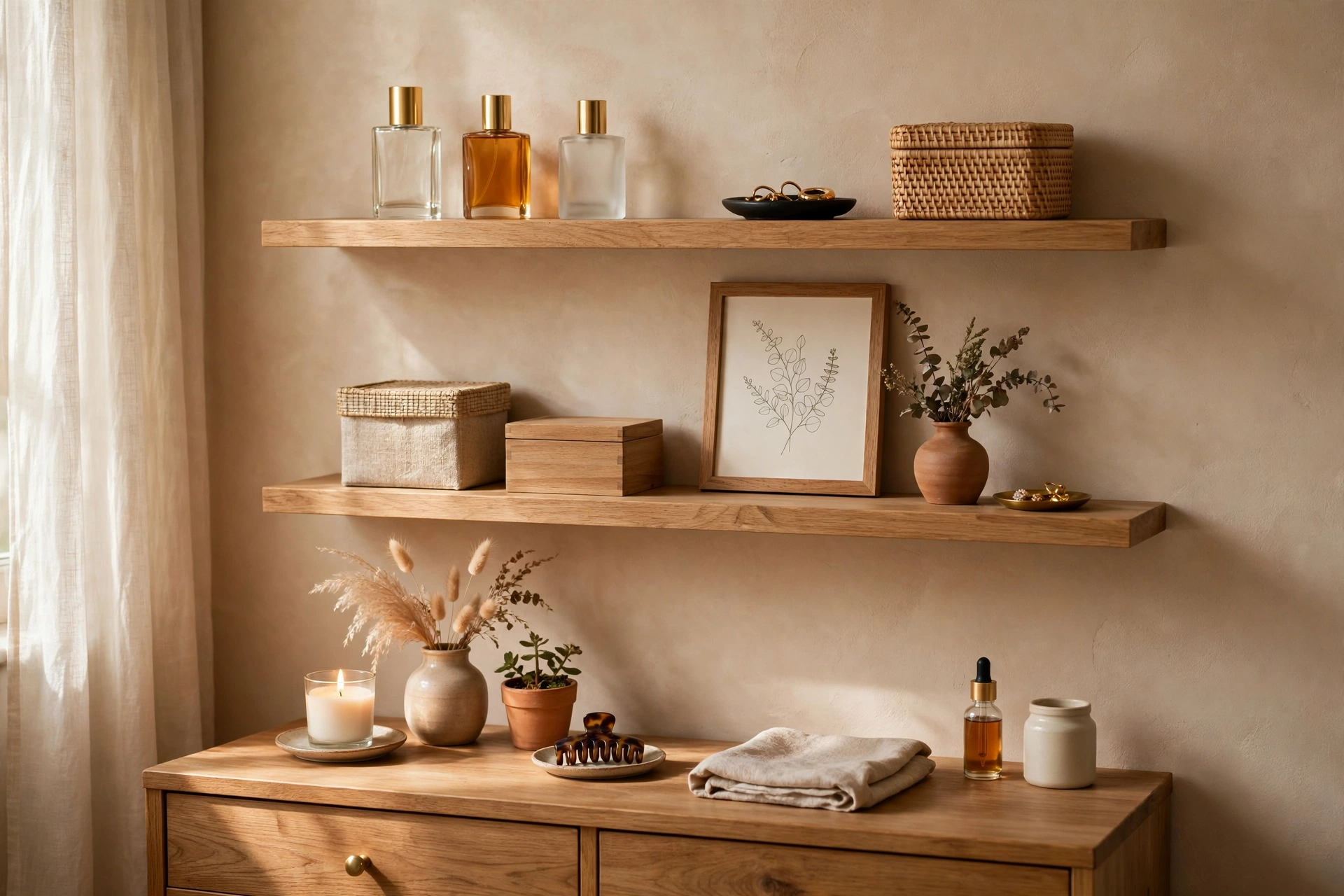 Floating Shelves Above Bedroom Vanity