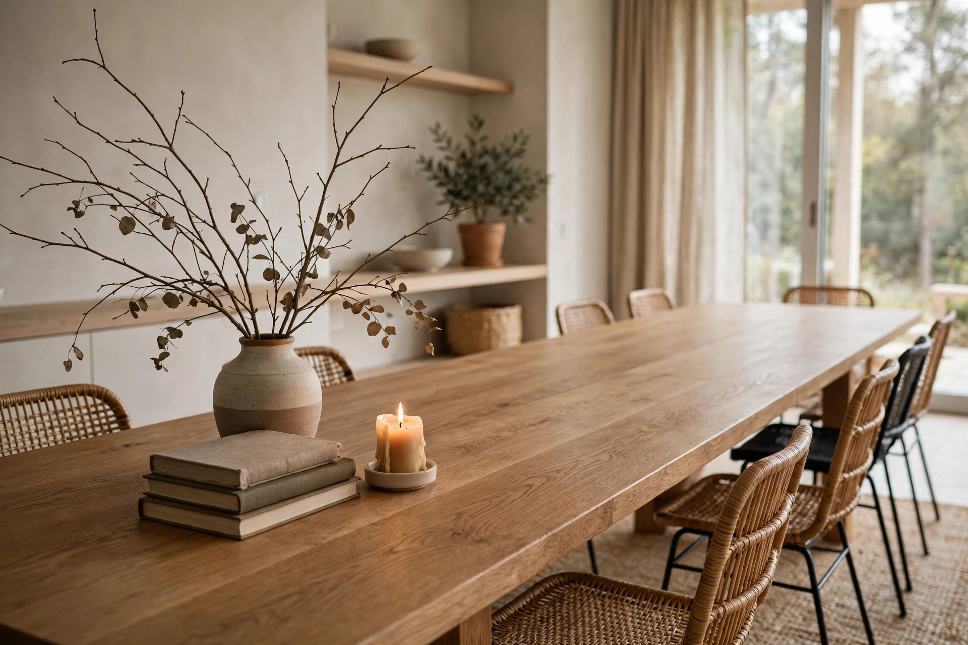 Asymmetrical Off Center Table Arrangement In Dining Room