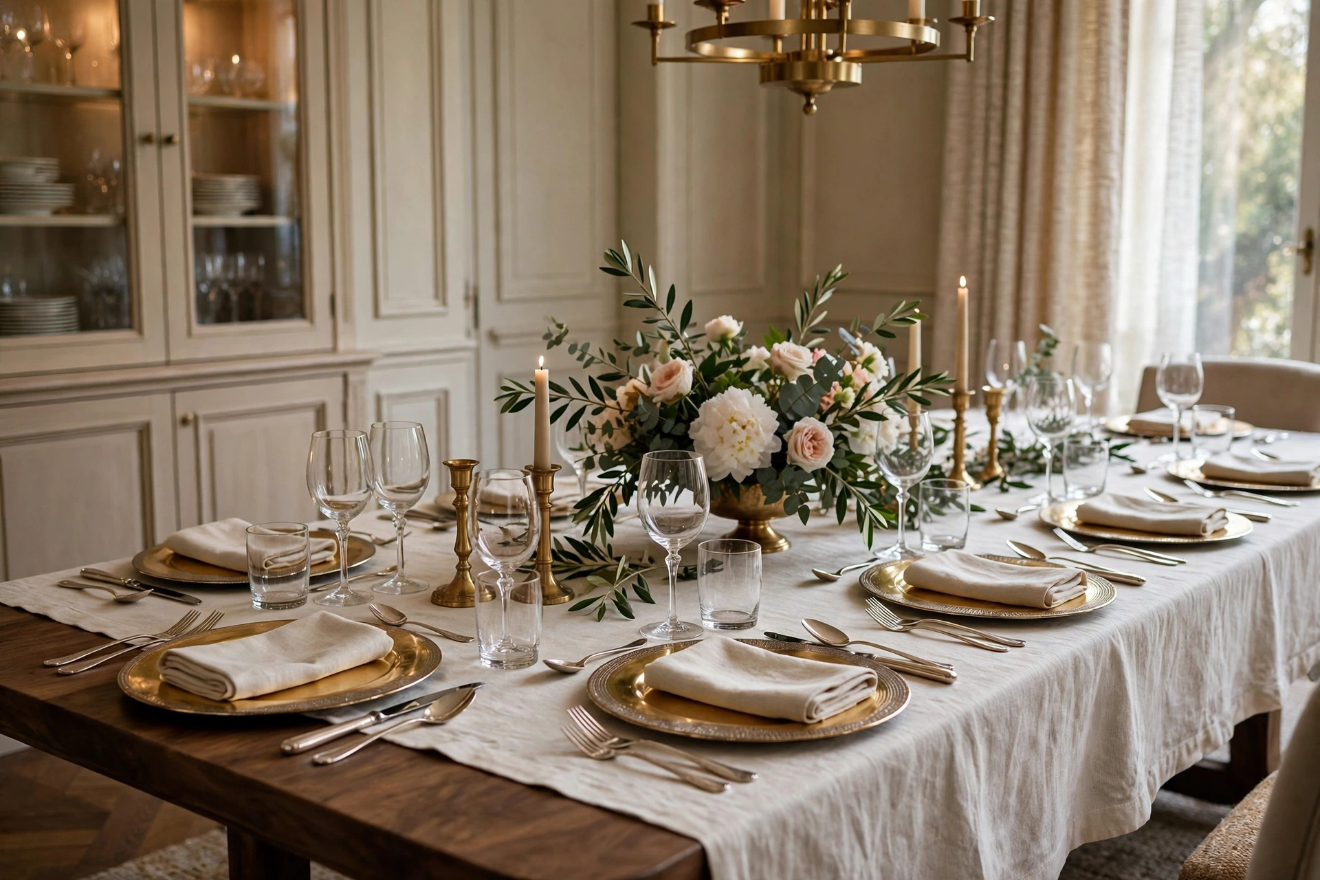 Formal Table Setting With Fine Linens And Chargers