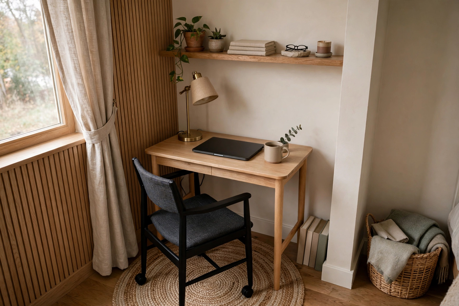 Round Rug Defining Small Home Office Nook