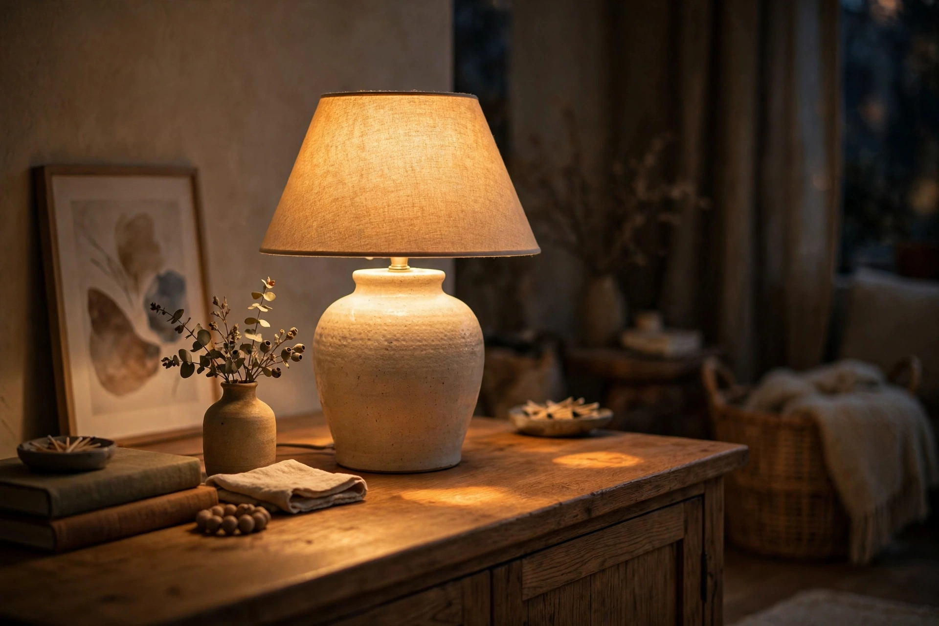 Console Table Lamp Casting Warm Evening Glow