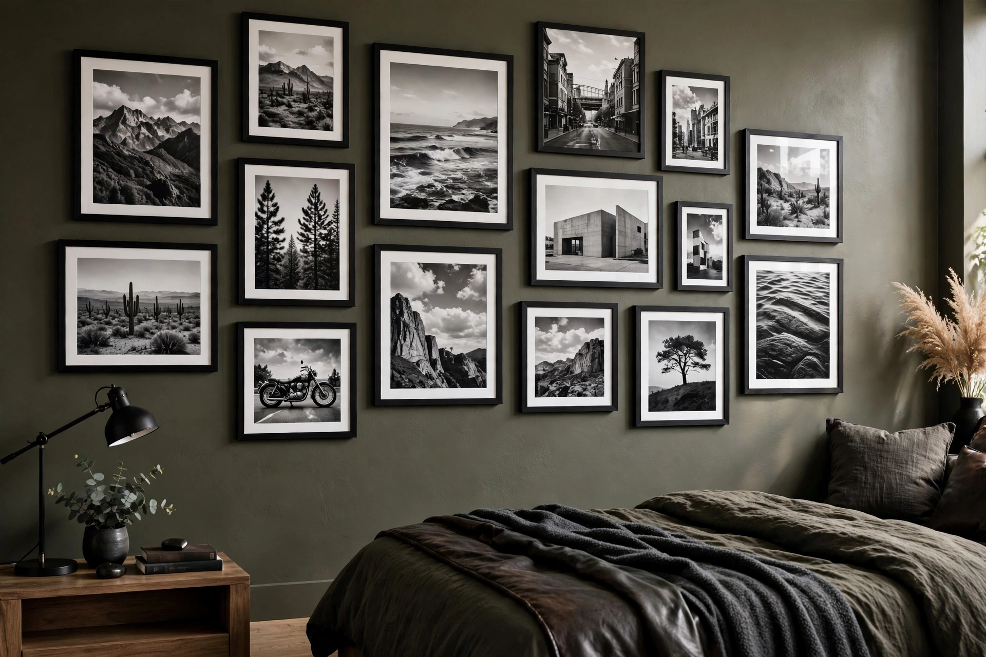 Gallery Wall Of Art In A Masculine Bedroom