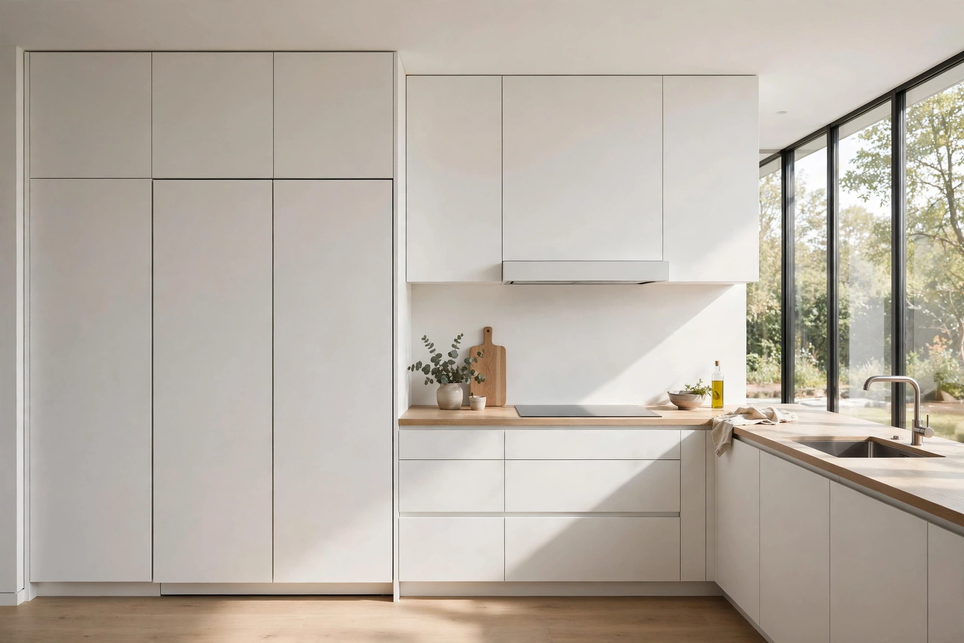 Minimalist kitchen design ideas with panel-ready fridge disappearing into cabinetry