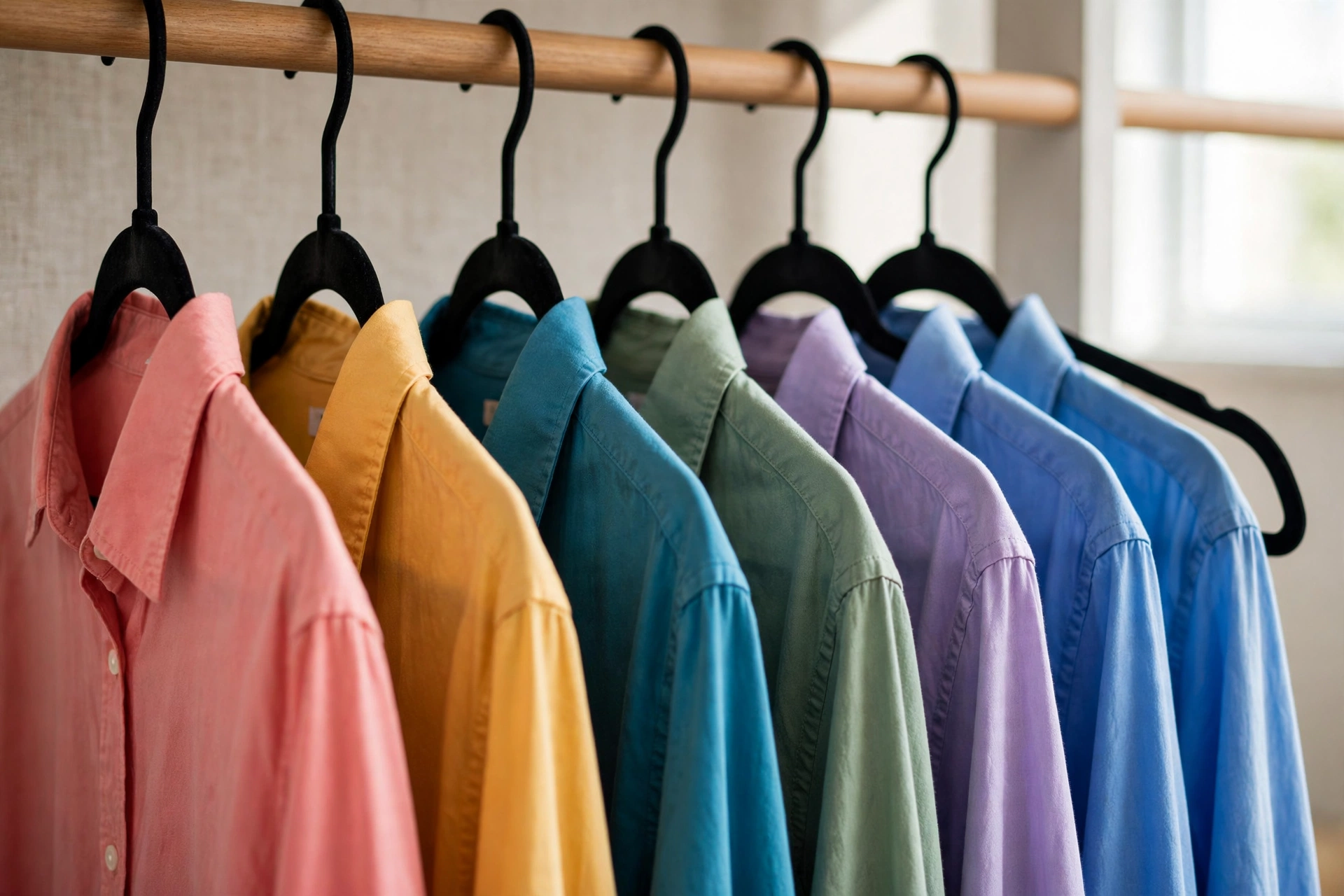 Reach-in closet ideas featuring slim velvet matching hangers creating a tidy boutique look on the closet rod.