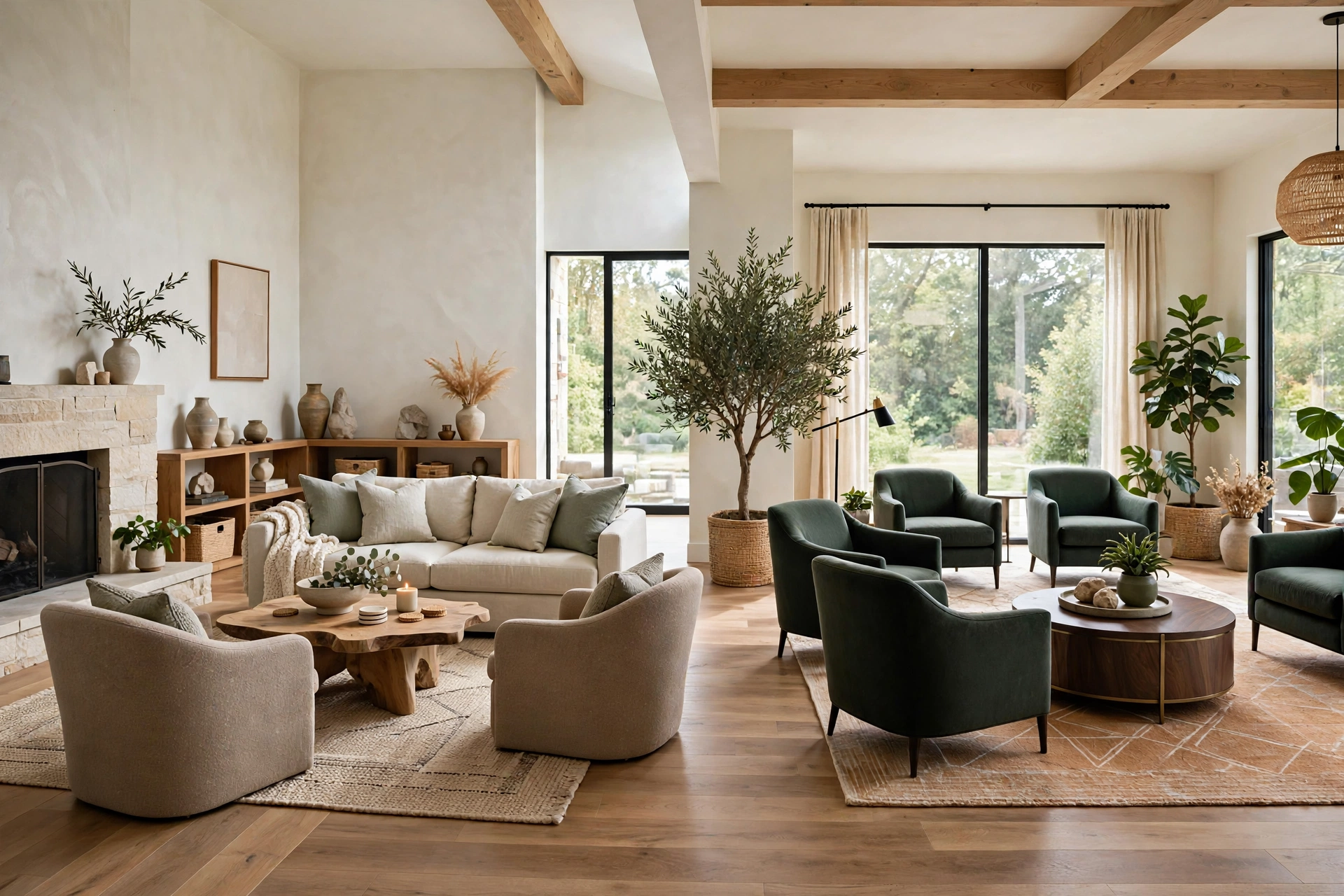 Large living room layout with two separate conversation areas
