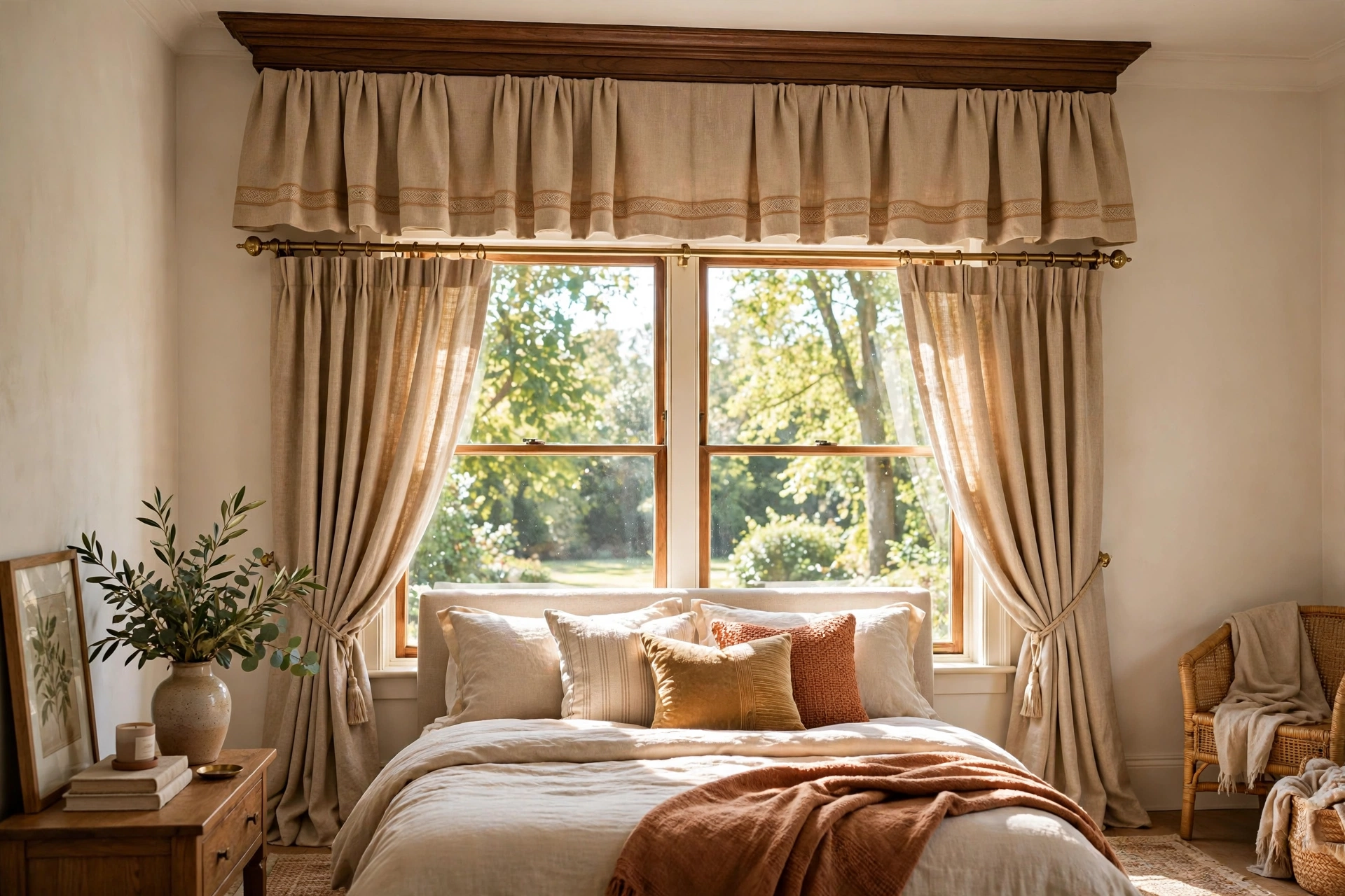 Decorative Valance Above Bedroom Window Curtains
