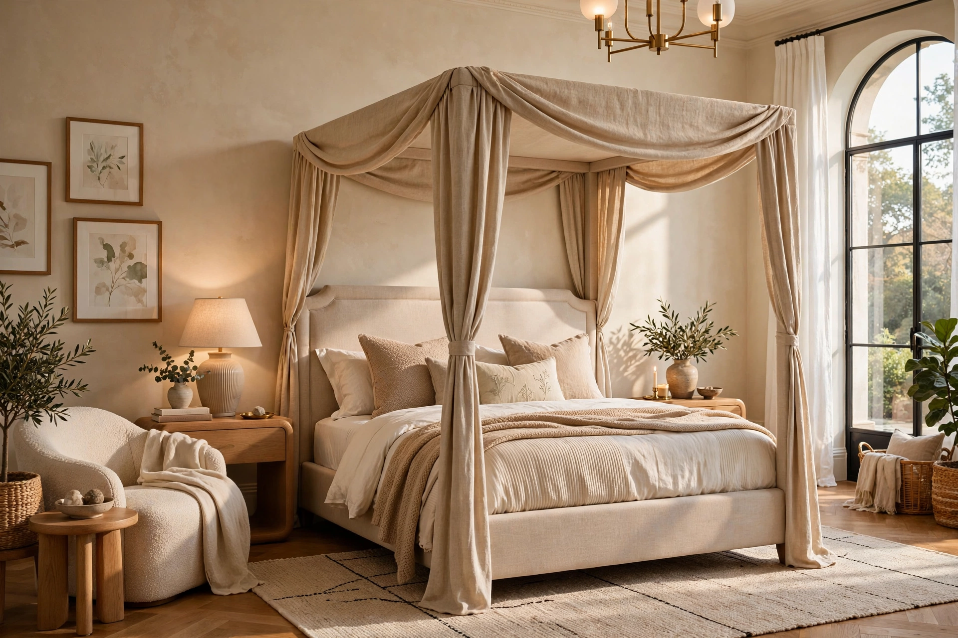 Upholstered Canopy Bed Luxurious Bedroom Interior