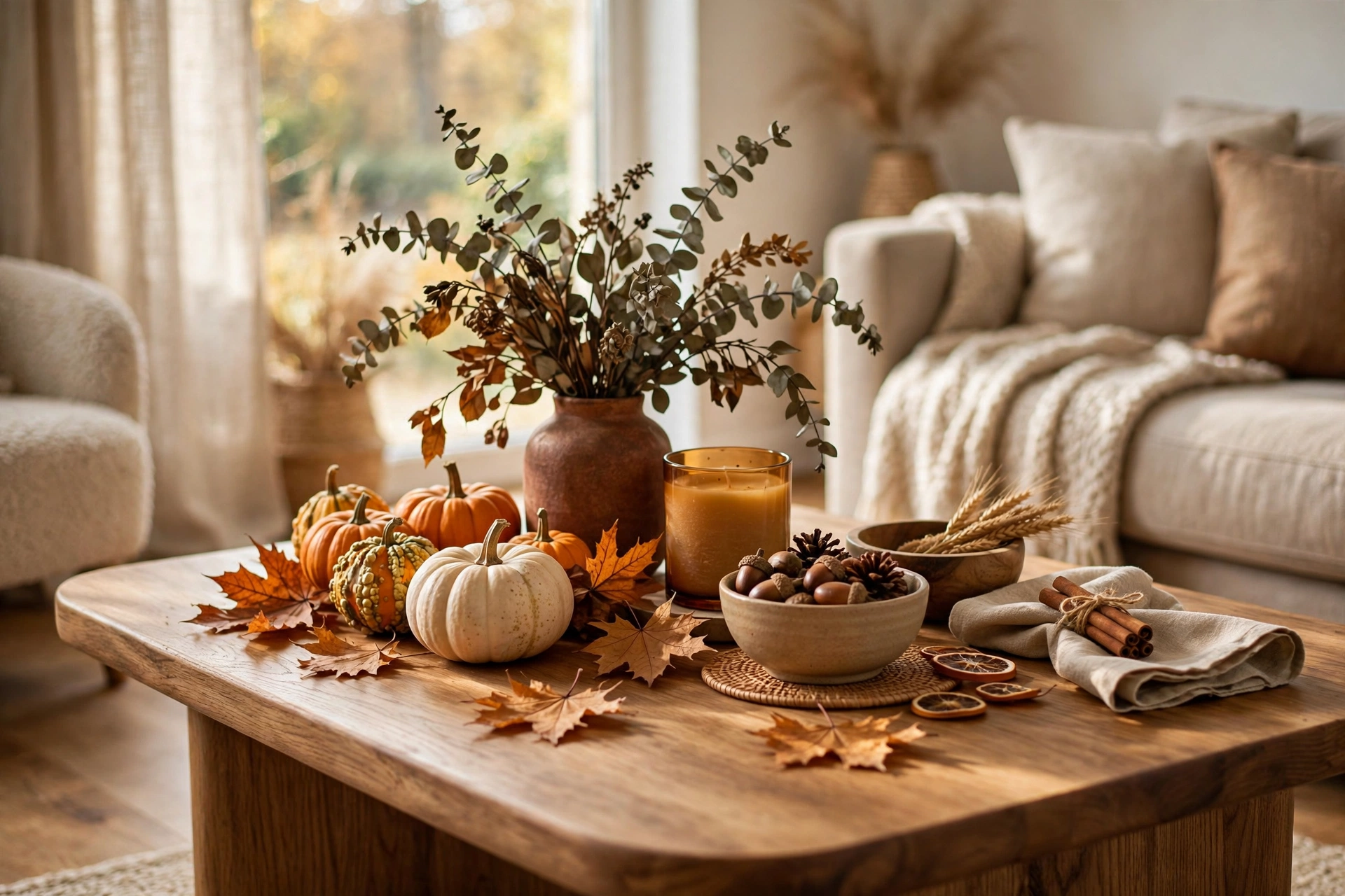 Coffee Table Styled With Seasonal Autumn Decor