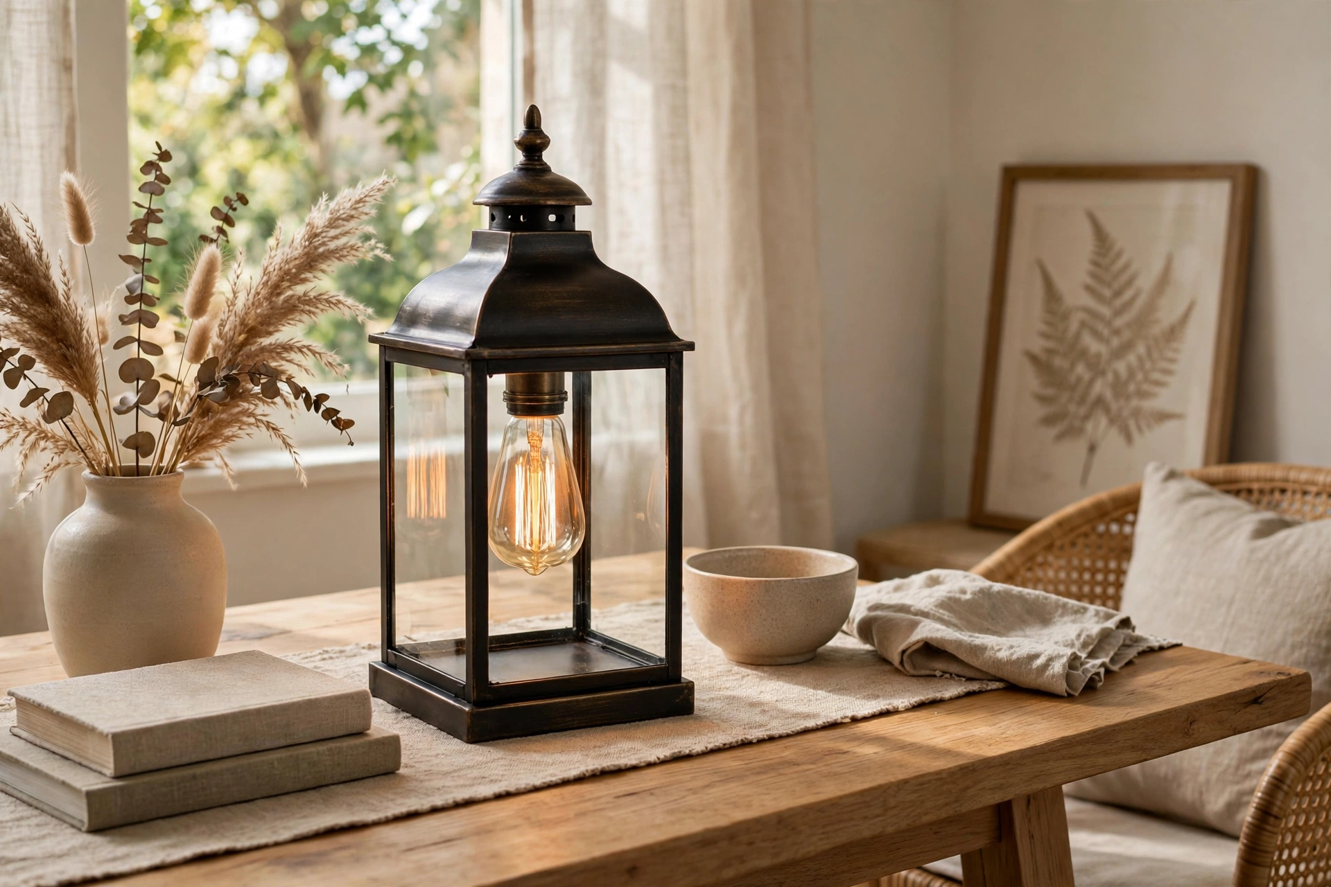 Lantern Style Table Lamp With Edison Bulb