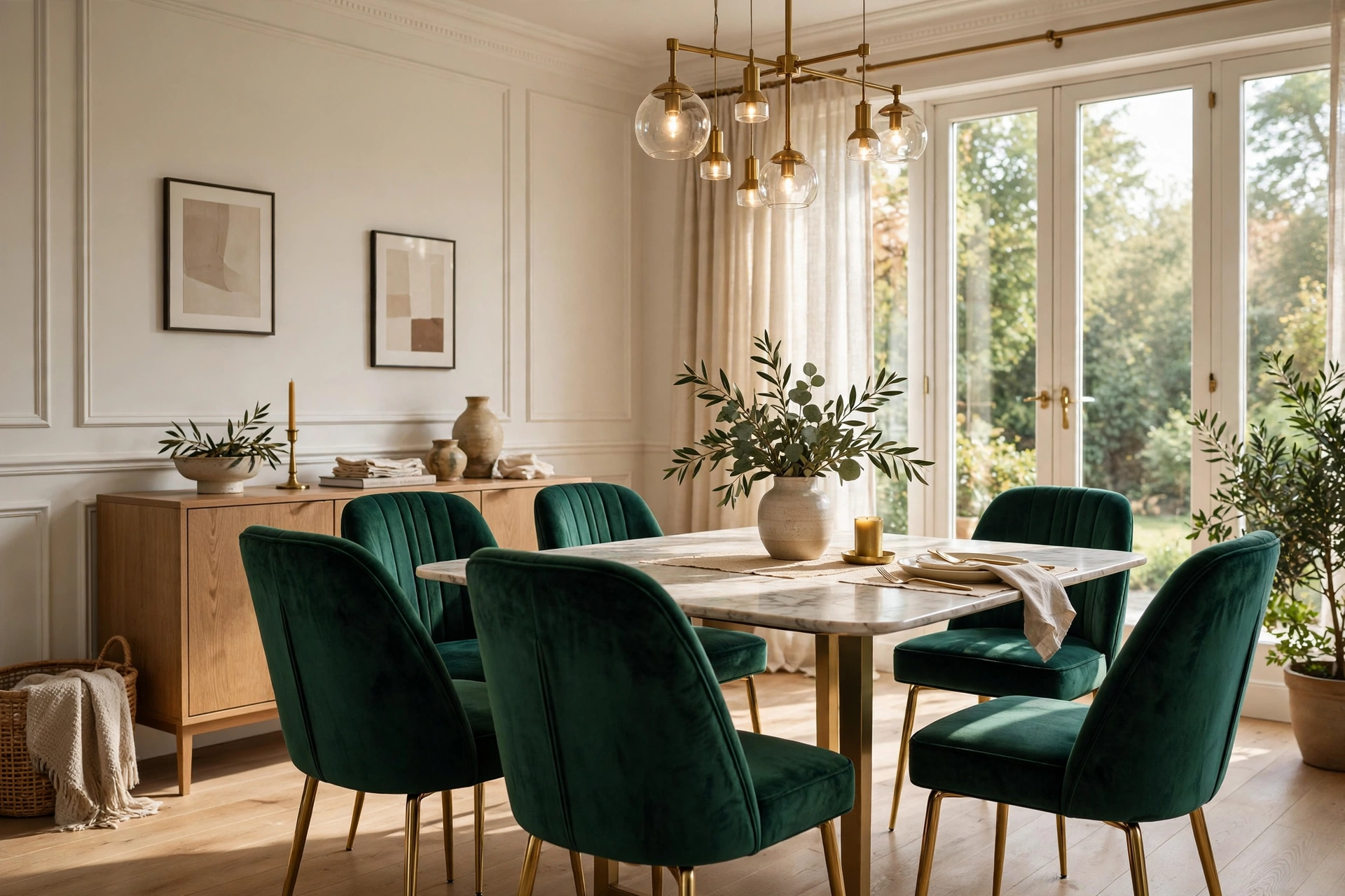 Emerald Velvet Dining Chairs in an Elegant Dining Room