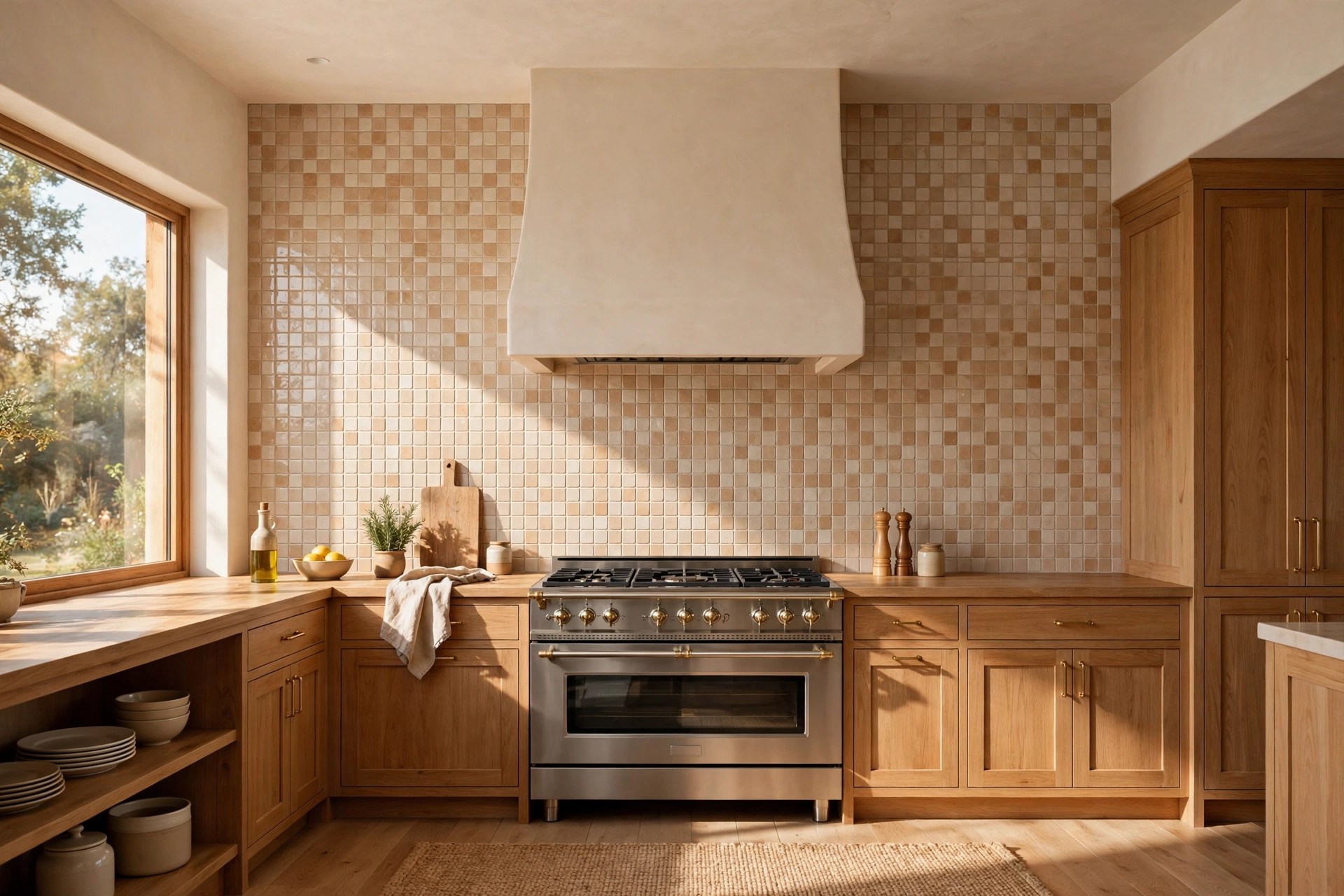 Kitchen Backsplash Tile Extended Up To The Ceiling Behind The Range