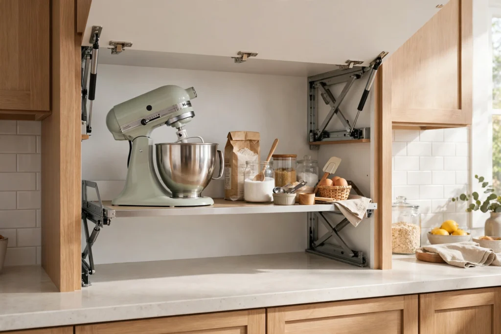 Lift Up Mixer Shelf Inside Kitchen Appliance Garage