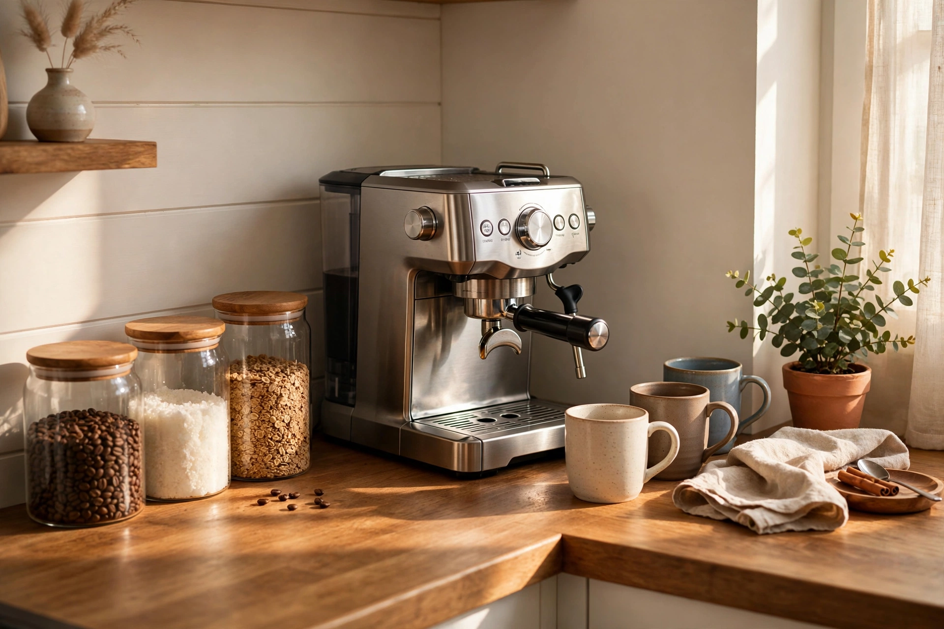 Corner Coffee Station On Kitchen Countertop