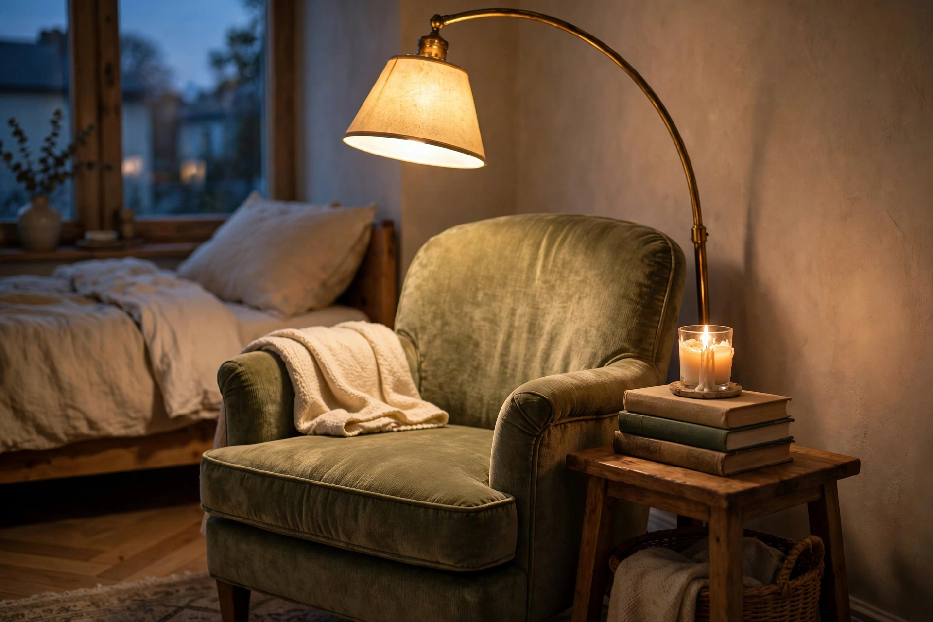 Reading Nook With Arched Lamp And Side Table