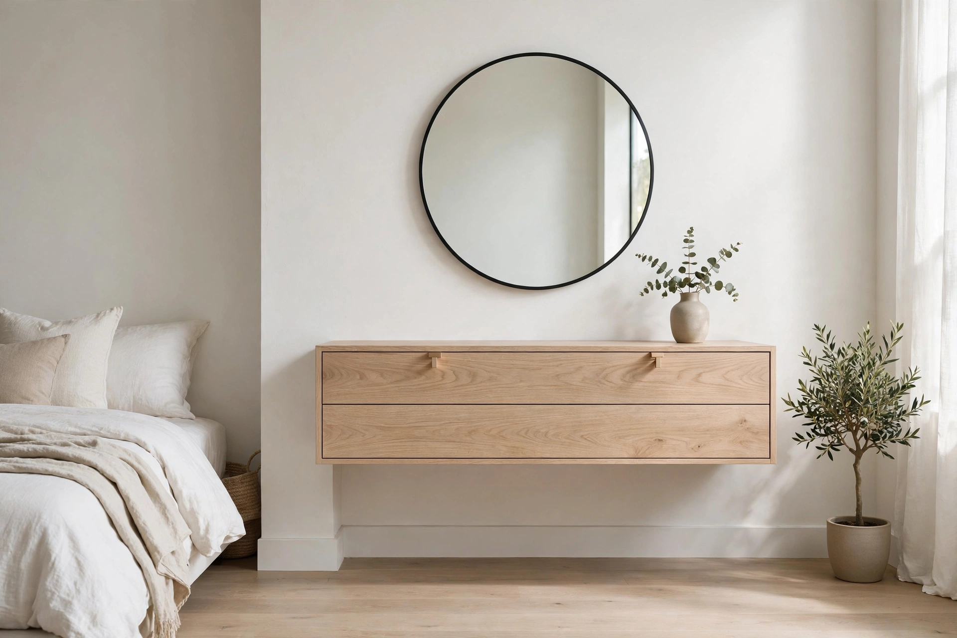 Wall Mounted Floating Vanity In White Oak