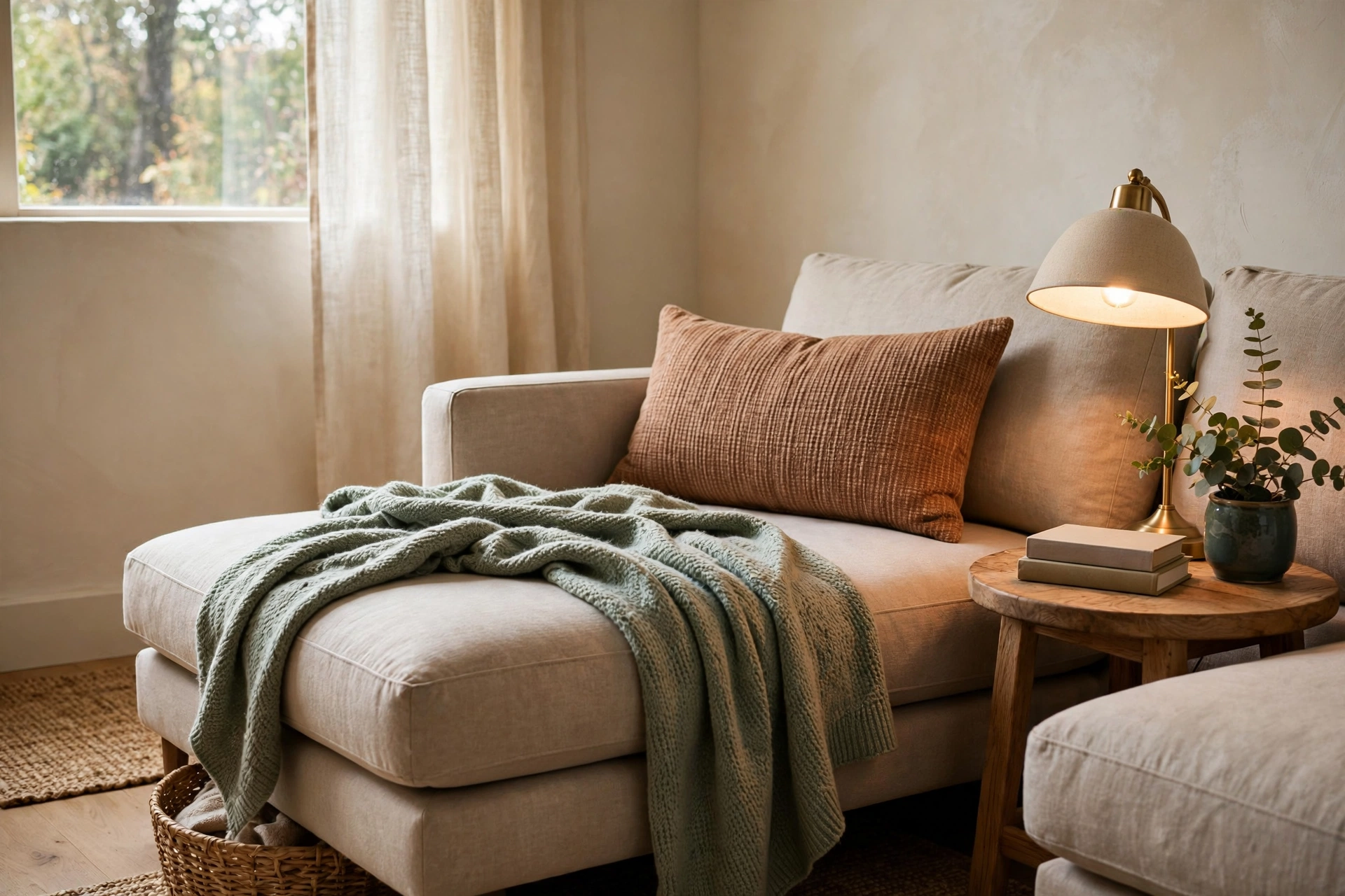 Inviting Chaise End Of Sectional With Pillows And Throw