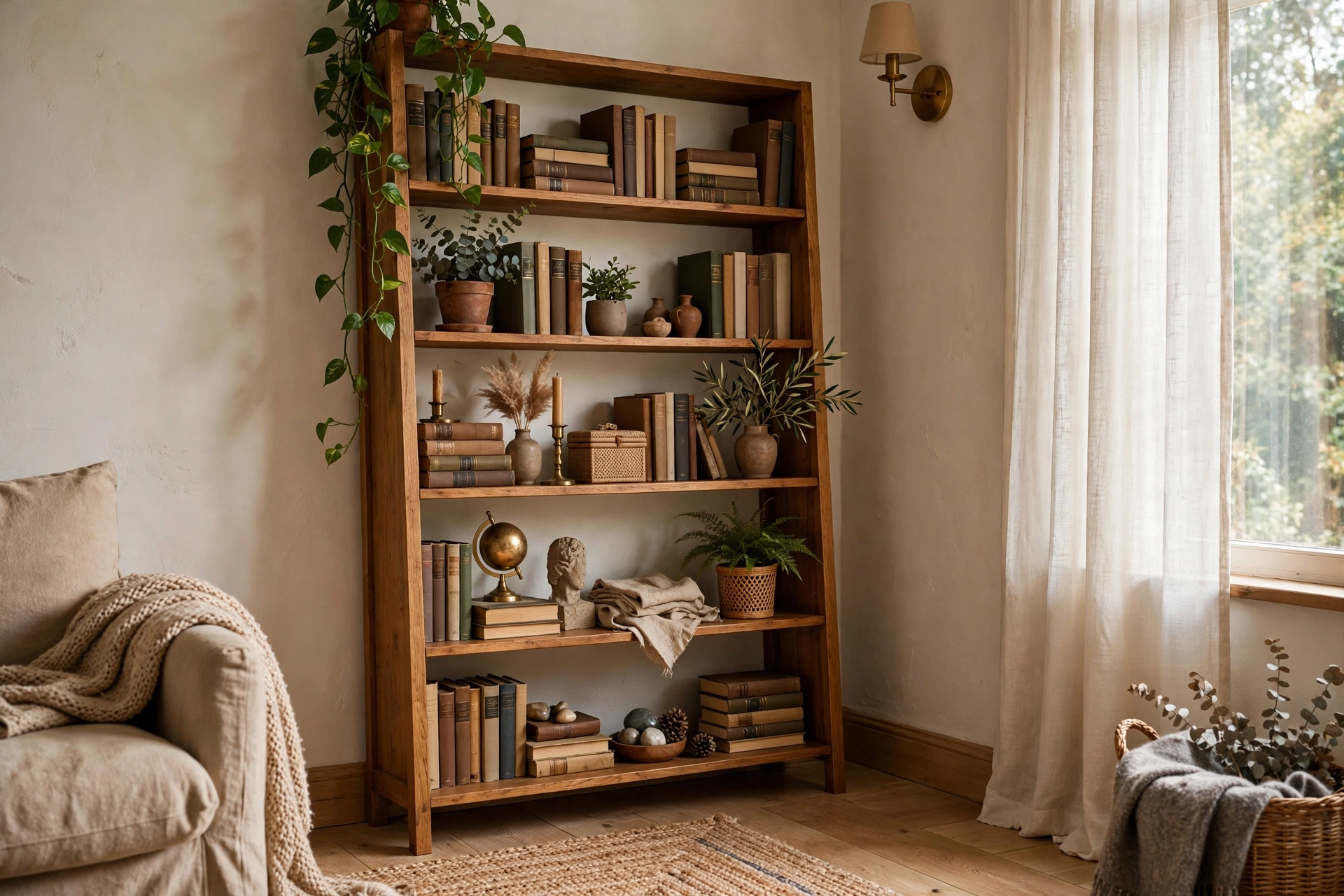 Tall Bookshelf Filling A Living Room Corner