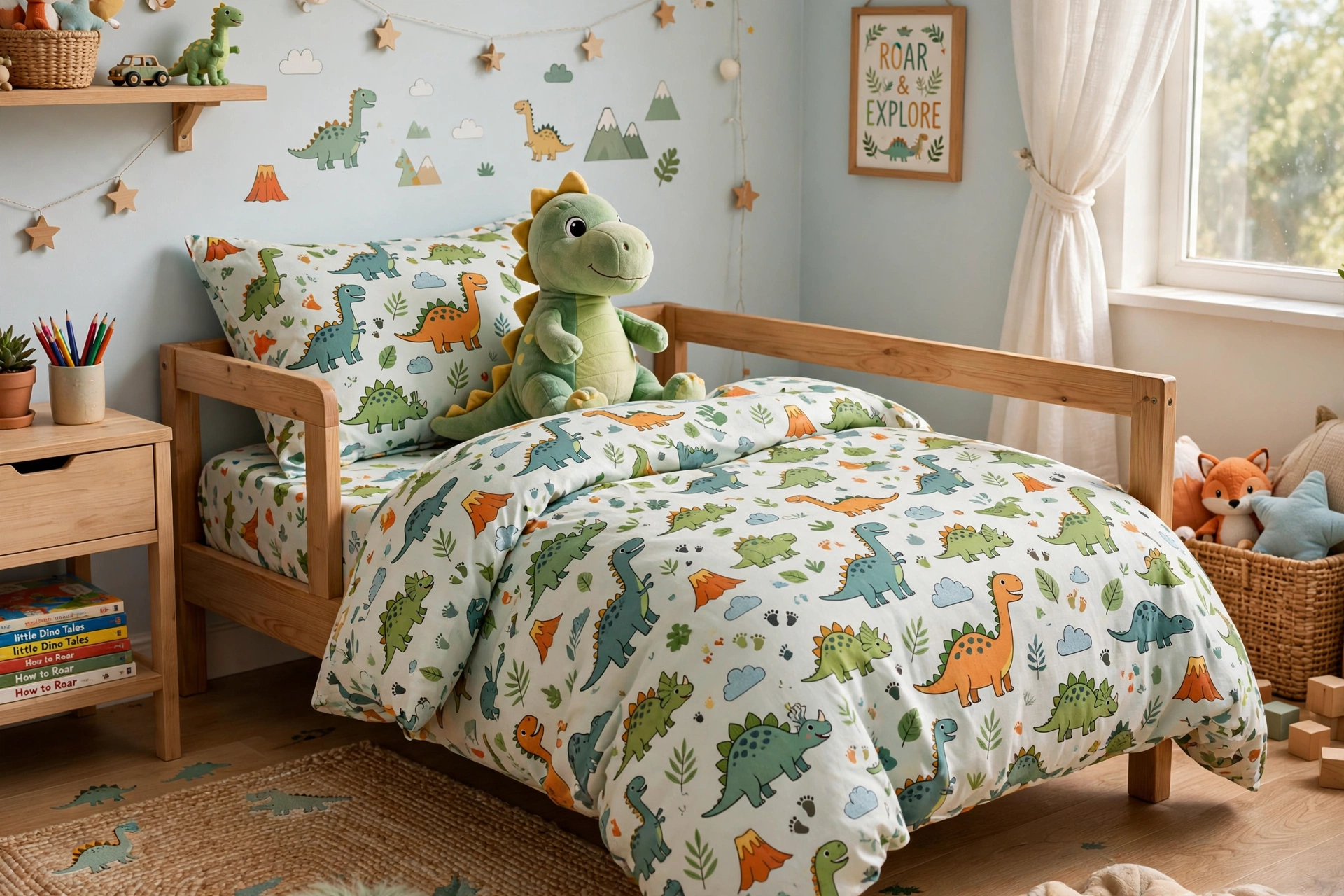 Toddler bedroom design ideas with cute dinosaur bedding a toddler picked themselves