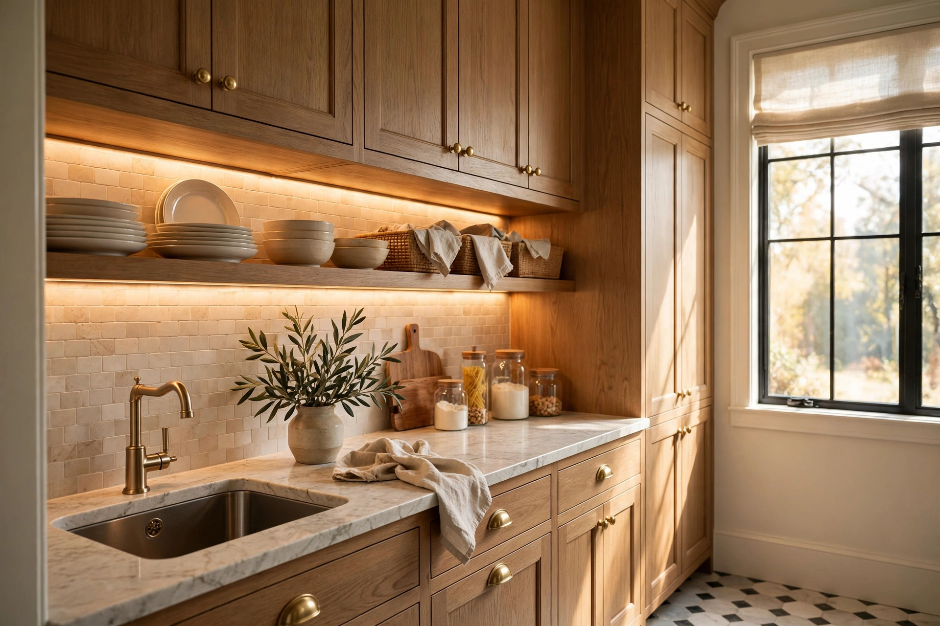 Warm Task Lighting Under Cabinets In A Butler's Pantry