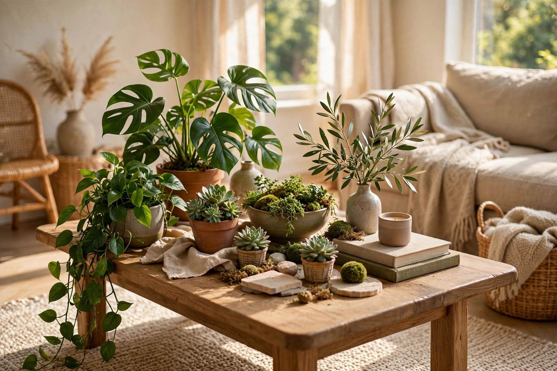 Lush Green Plants Decorating a Coffee Table
