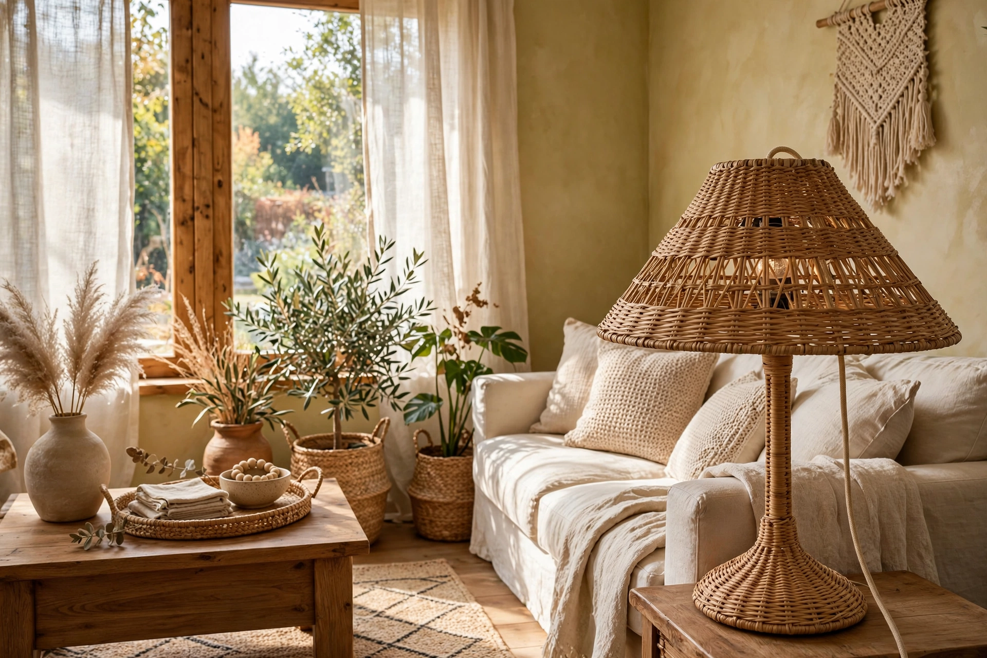 Rattan Boho Lamp With Woven Shade