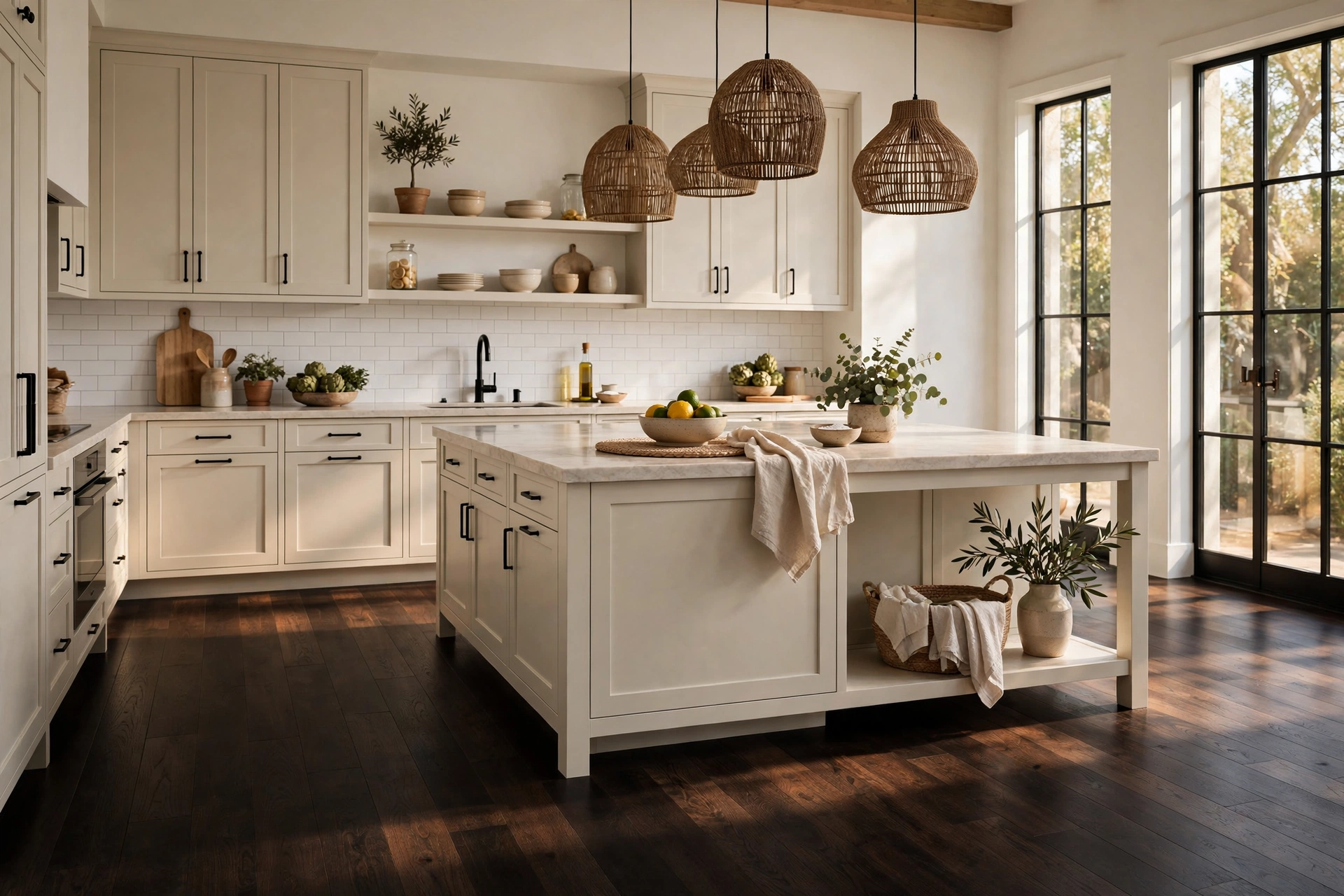 Dark Stained Wood Kitchen Floor For Dramatic Contrast