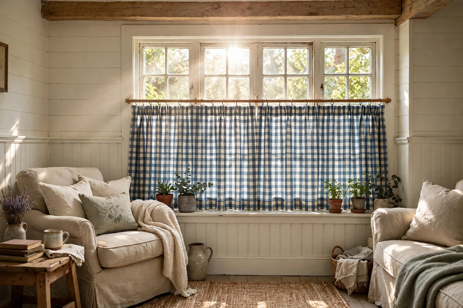Charming Cafe Curtains On Living Room Window