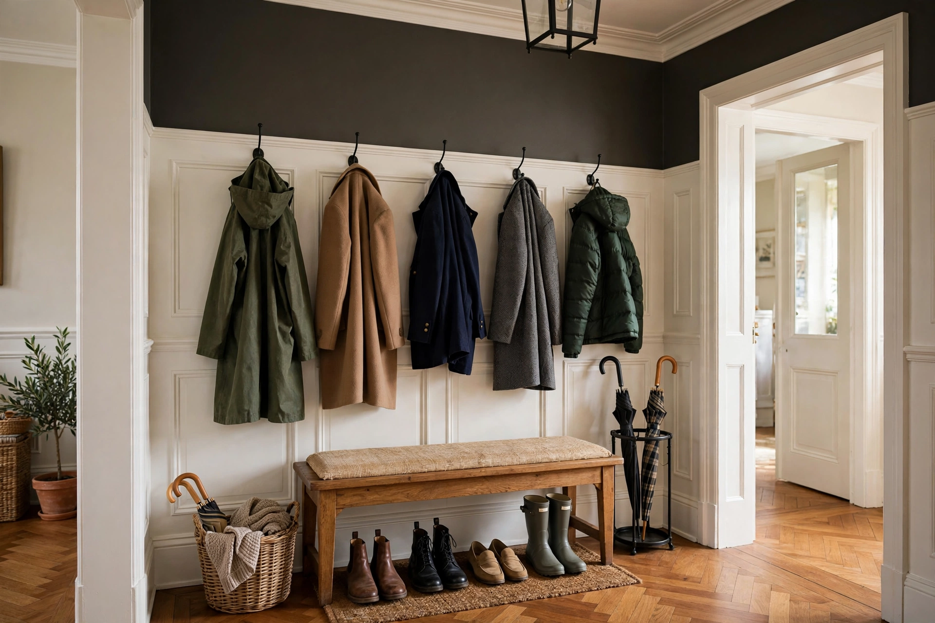 Wall Hooks Above Bench Classic Entryway Combination