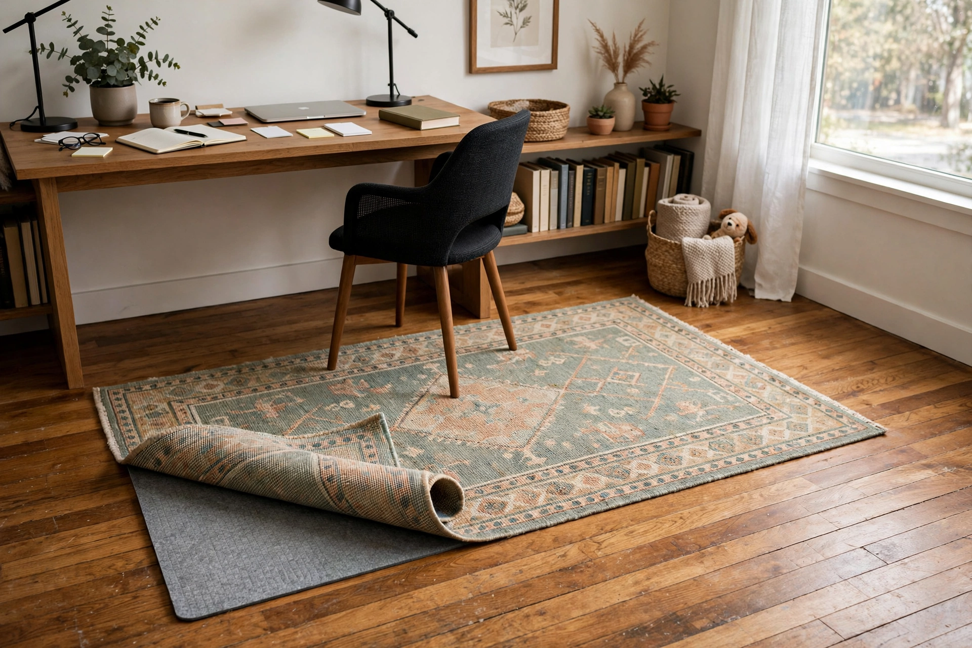 Rug Pad Protecting Hardwood In Home Office