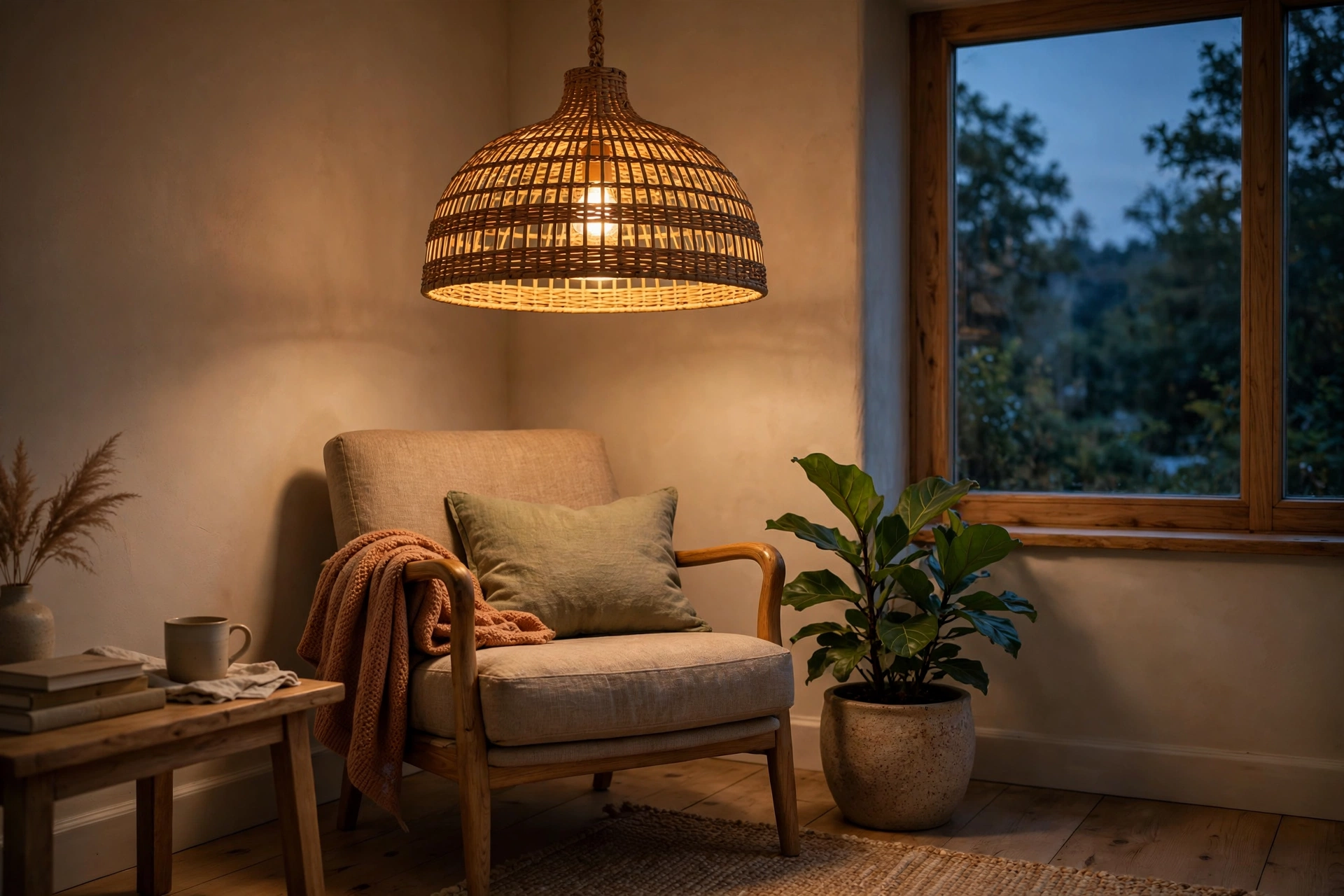 Pendant Light Glowing Over A Living Room Corner