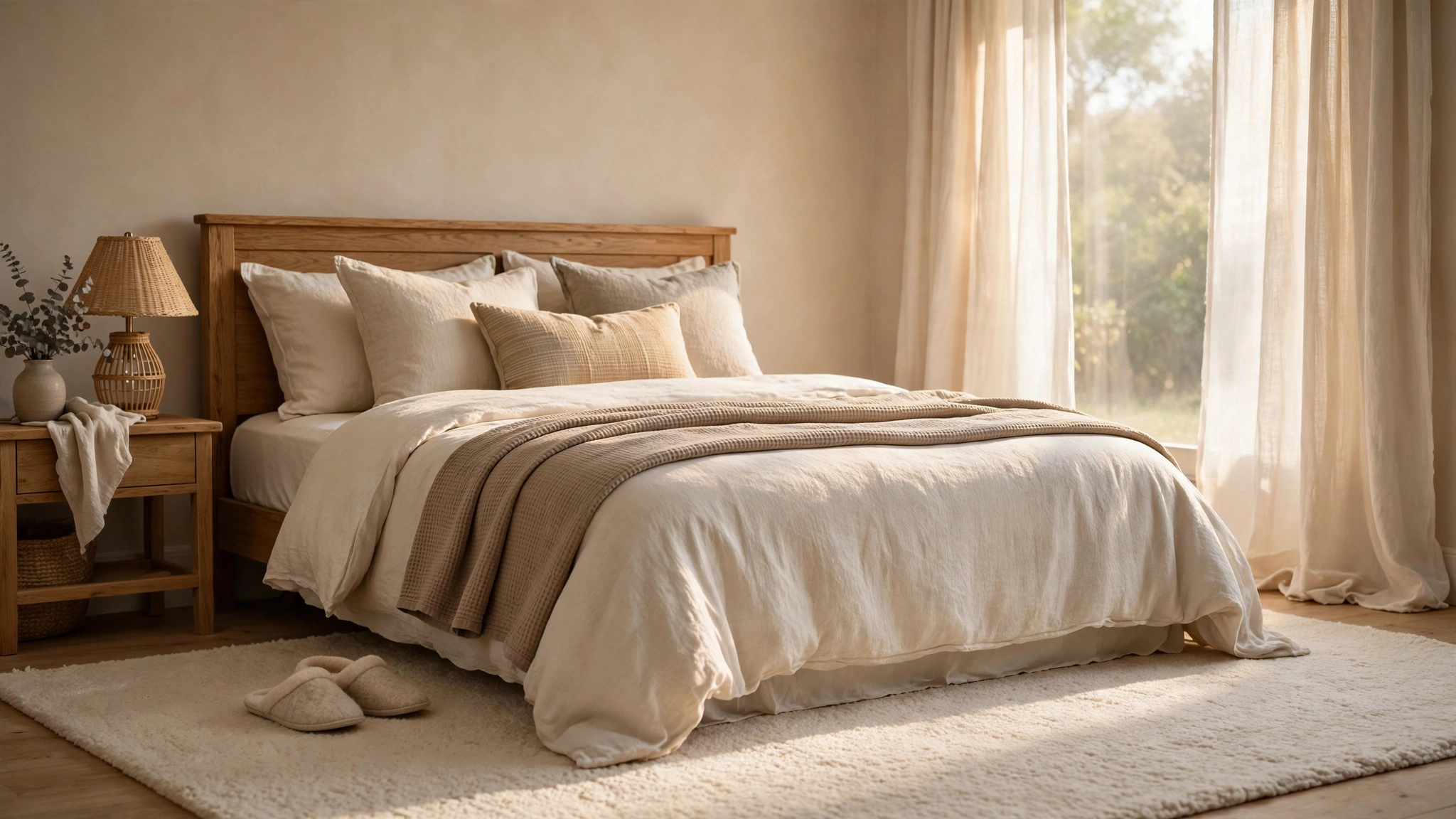 Guest bedroom design ideas with a soft area rug under a warm inviting bed
