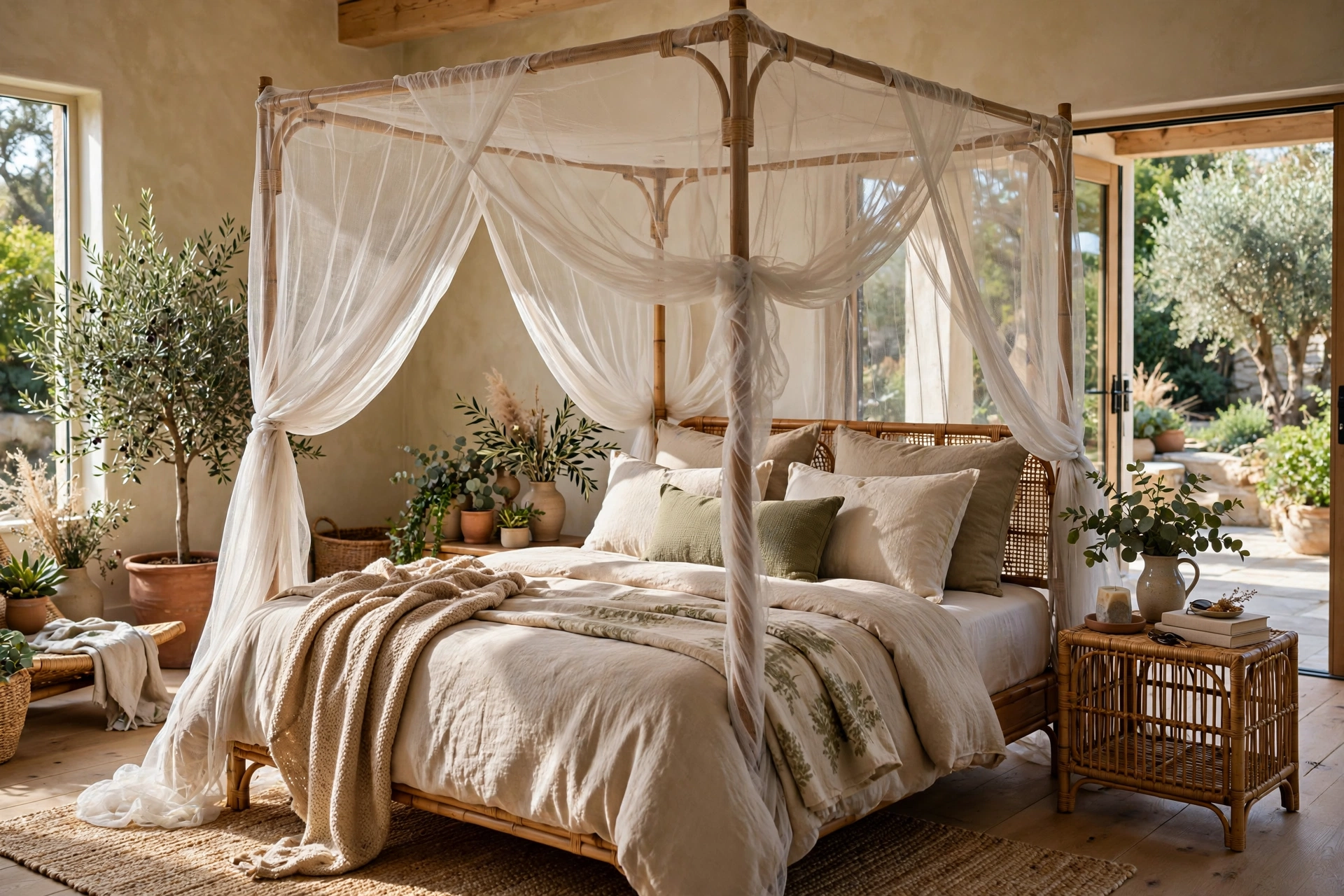 Outdoor Inspired Canopy Bed With Netting