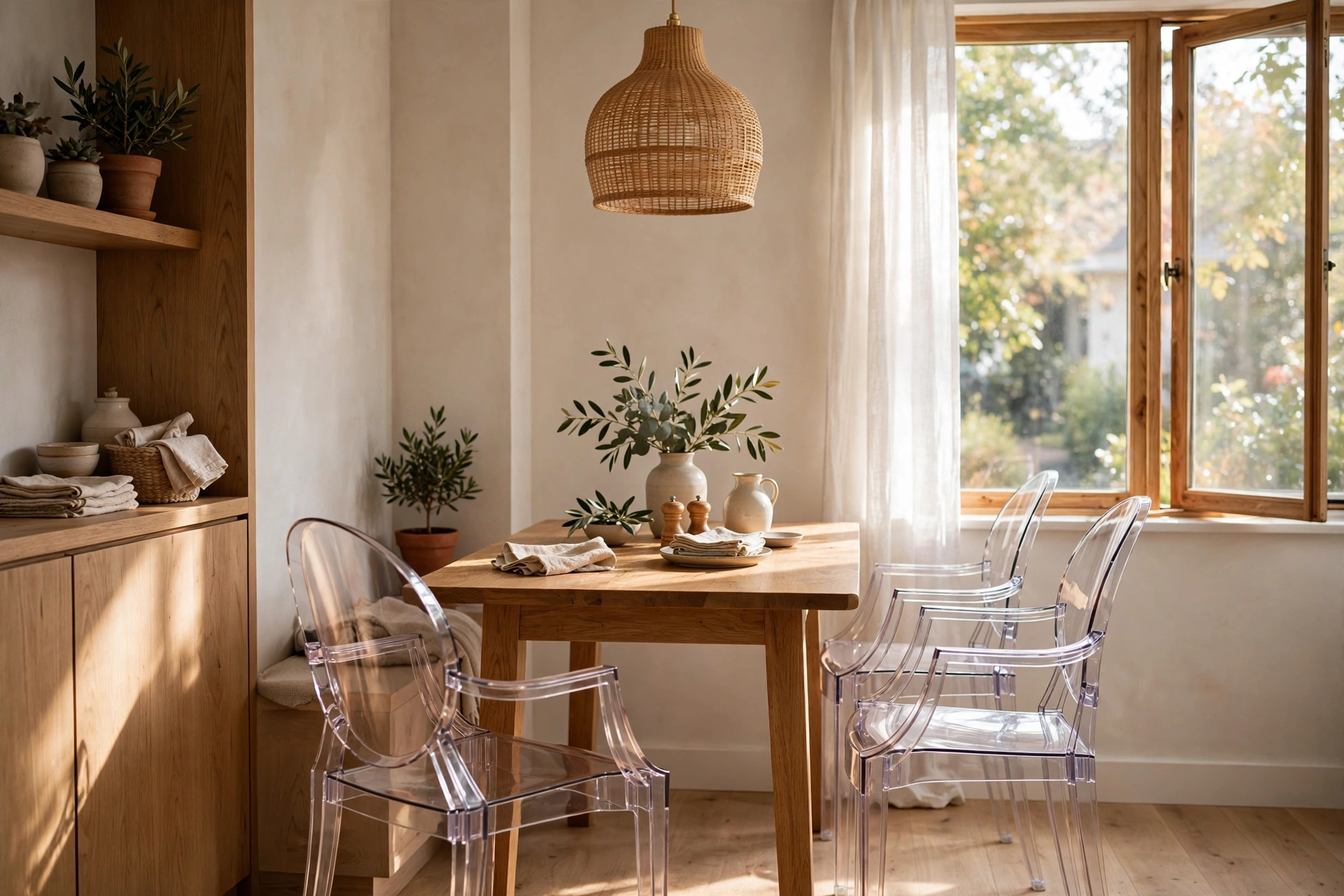 Clear Ghost Chairs in a Small Modern Dining Room