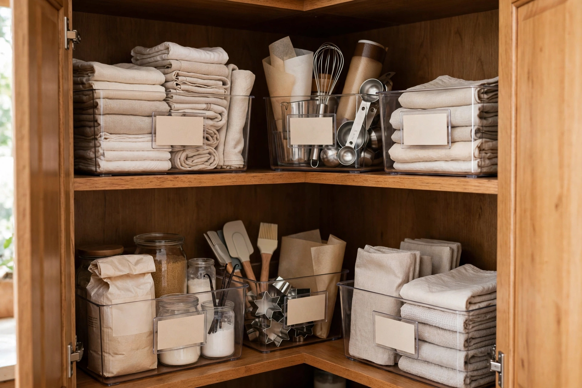 Labeled Bins Zoning Deep Corner Cabinet Storage