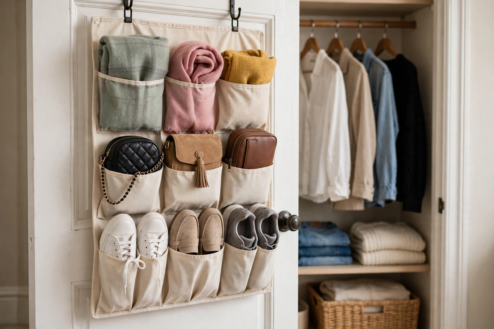 Over The Door Organizer On Bedroom Closet Door