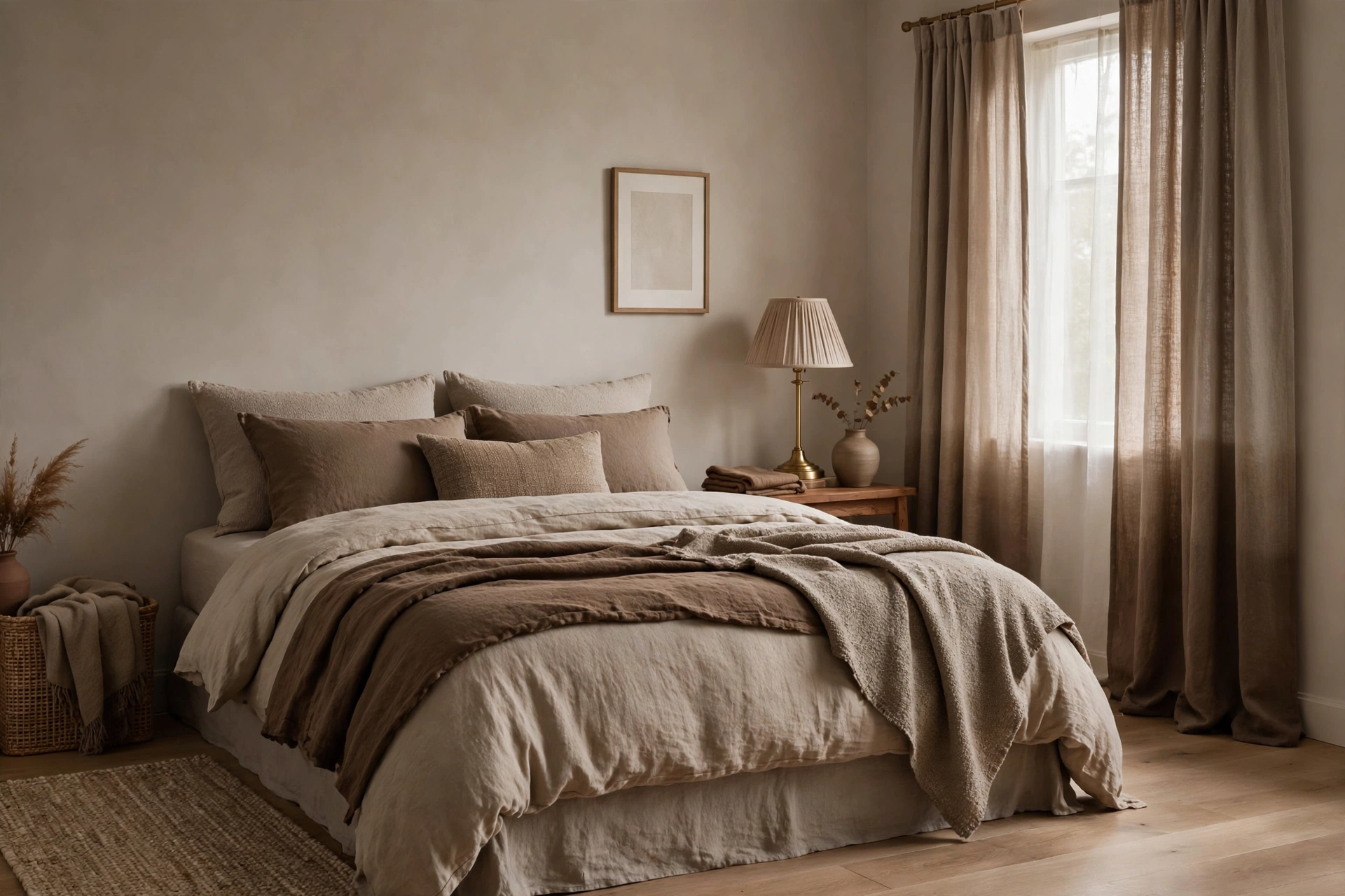 Monochromatic Bedroom In Warm Taupe Tones