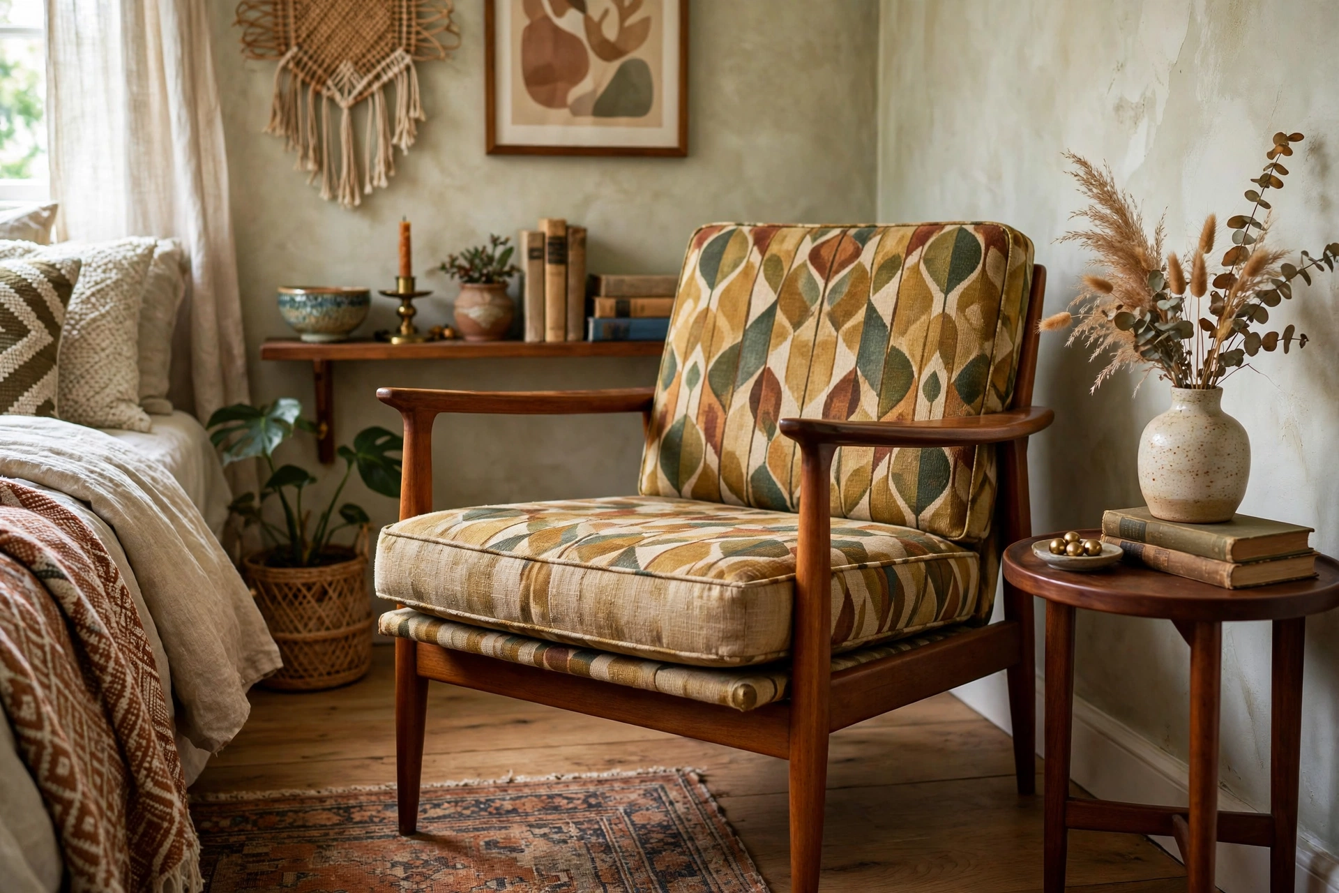 Vintage Mid Century Armchair In Bedroom Corner