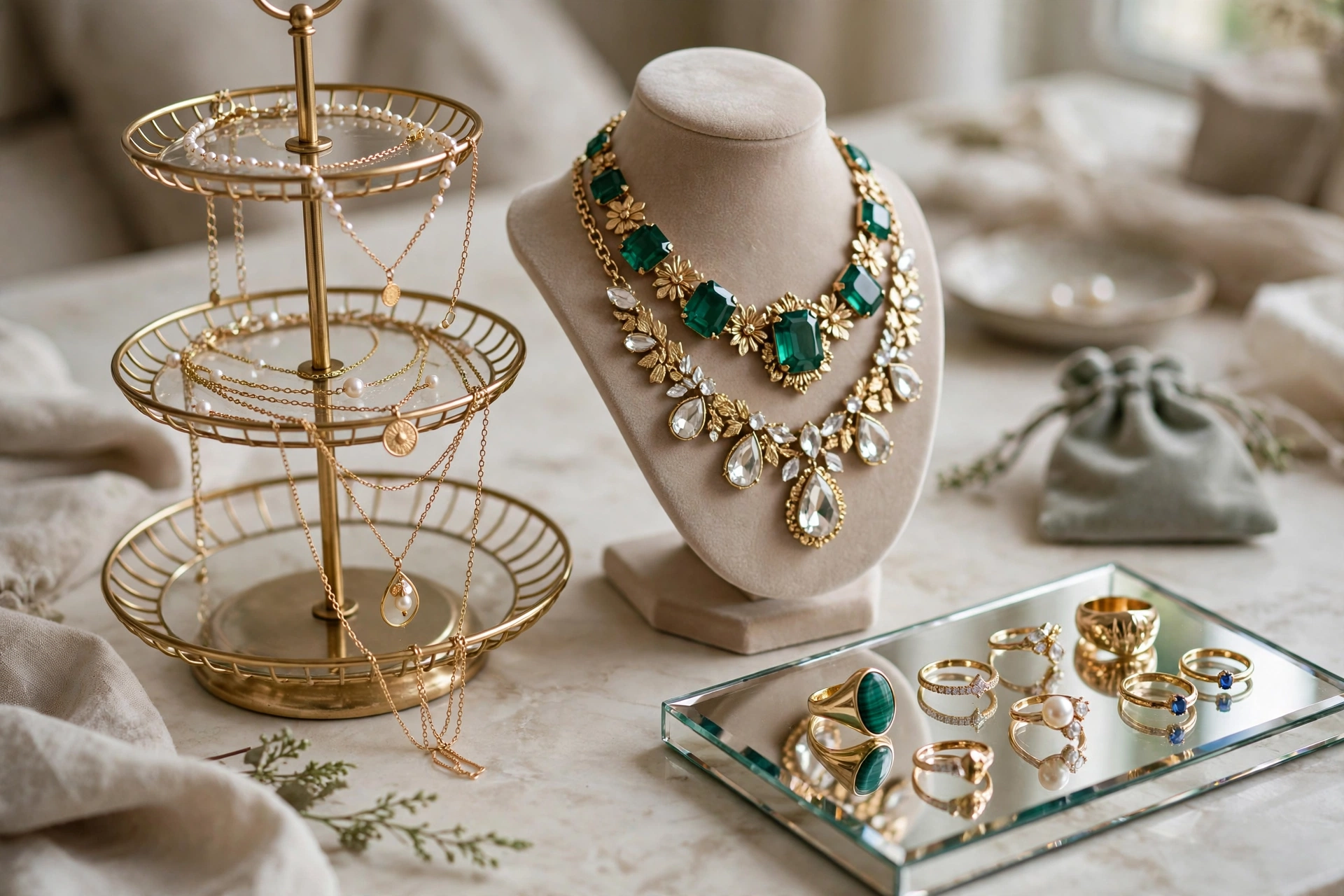 Jewelry Display Stand On Vanity Tabletop