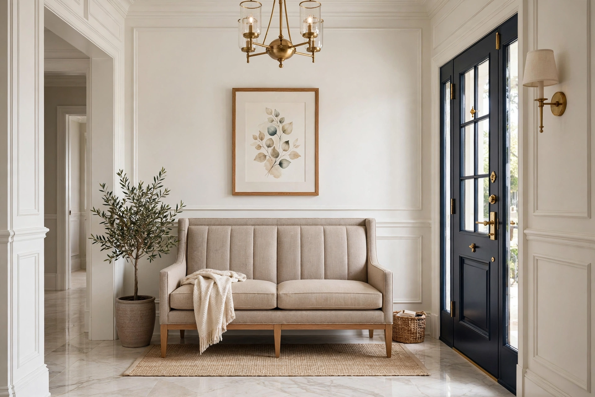 Upholstered Settee Bench With Back In Entryway
