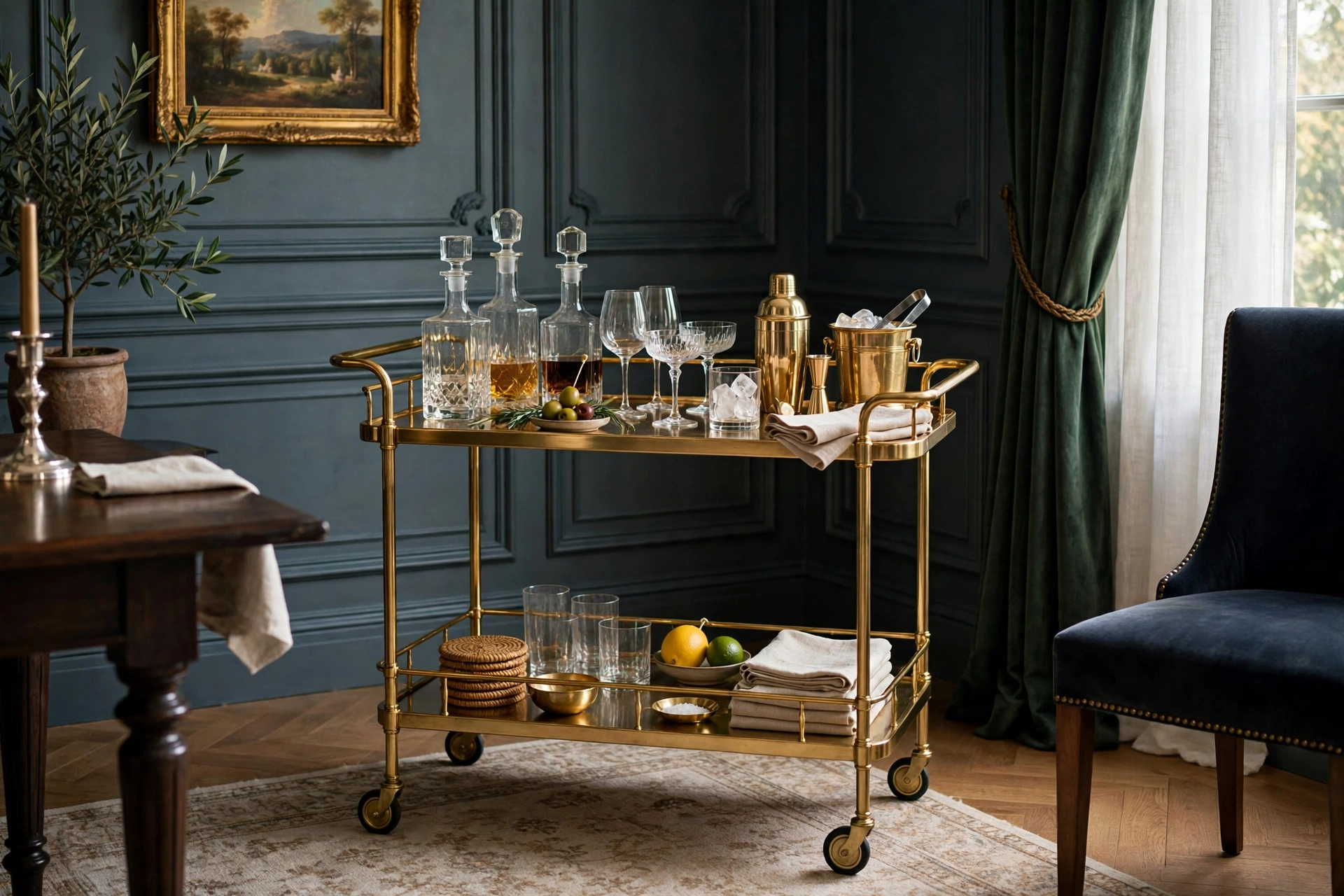 Elegant Bar Cart Corner In Formal Dining Room